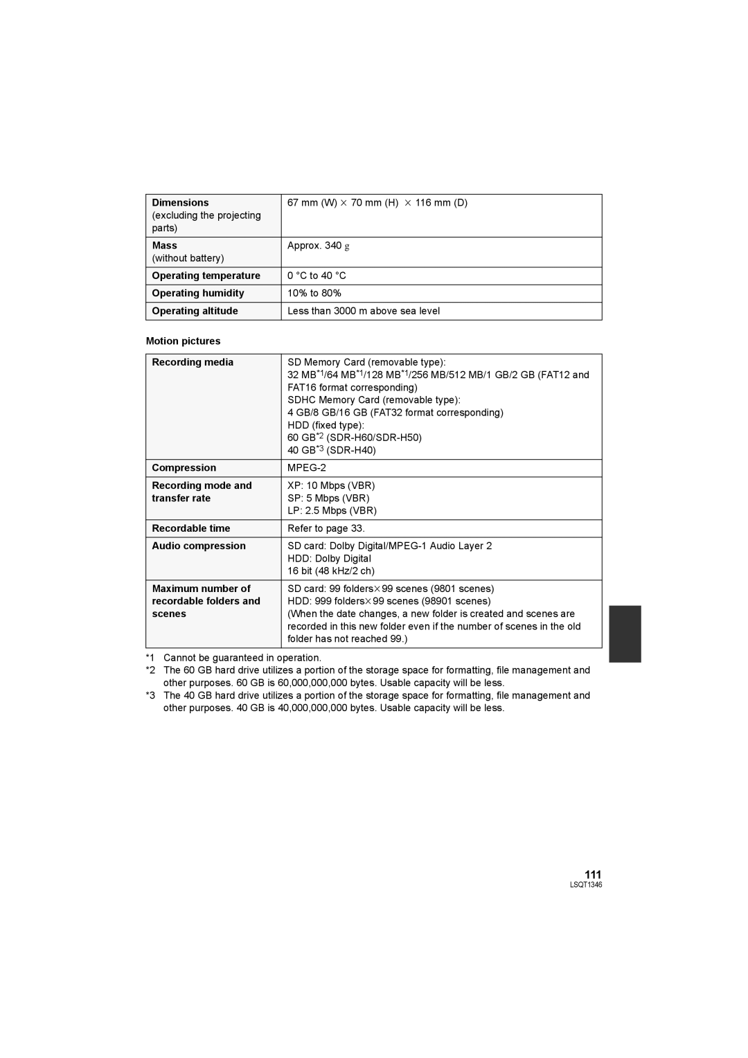 Panasonic SDR-H50 operating instructions 111 