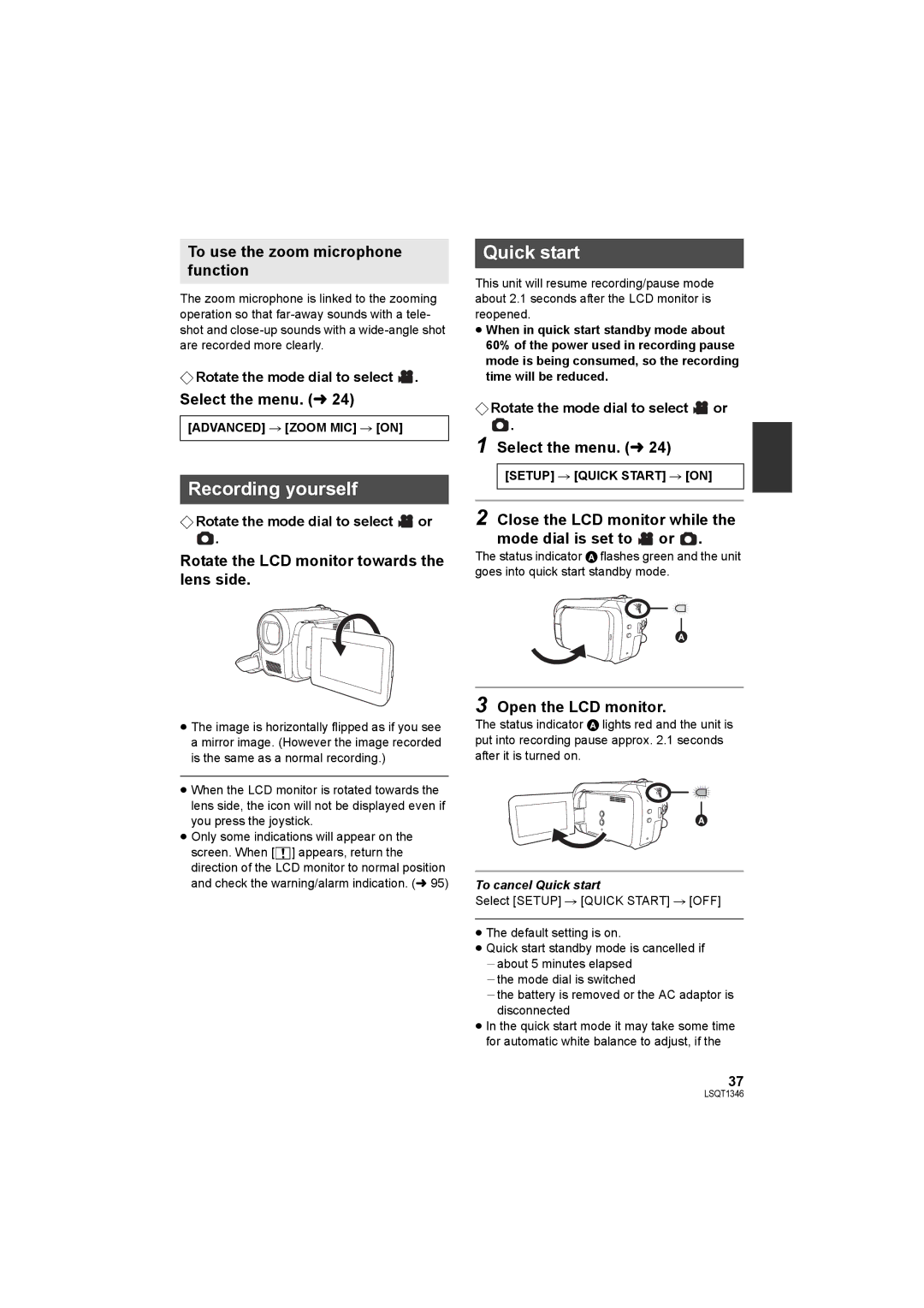 Panasonic SDR-H50 operating instructions Recording yourself, Quick start 