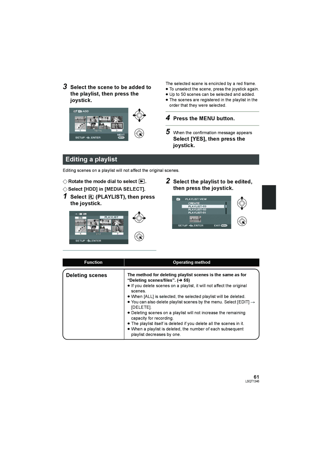 Panasonic SDR-H50 operating instructions Editing a playlist, Deleting scenes 