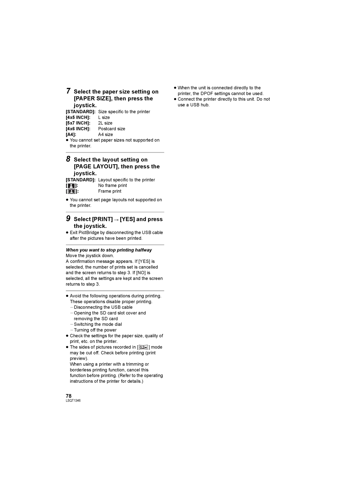 Panasonic SDR-H50 operating instructions Select Print # YES and press the joystick, Standard, No frame print, Frame print 