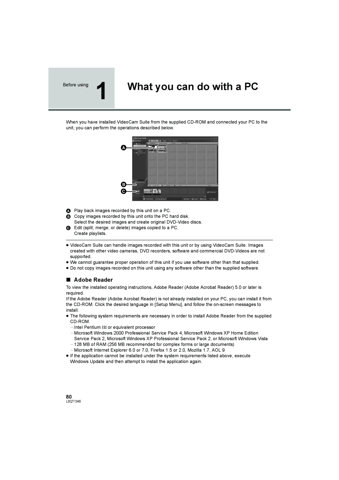 Panasonic SDR-H50 operating instructions What you can do with a PC, A B C, ∫ Adobe Reader 