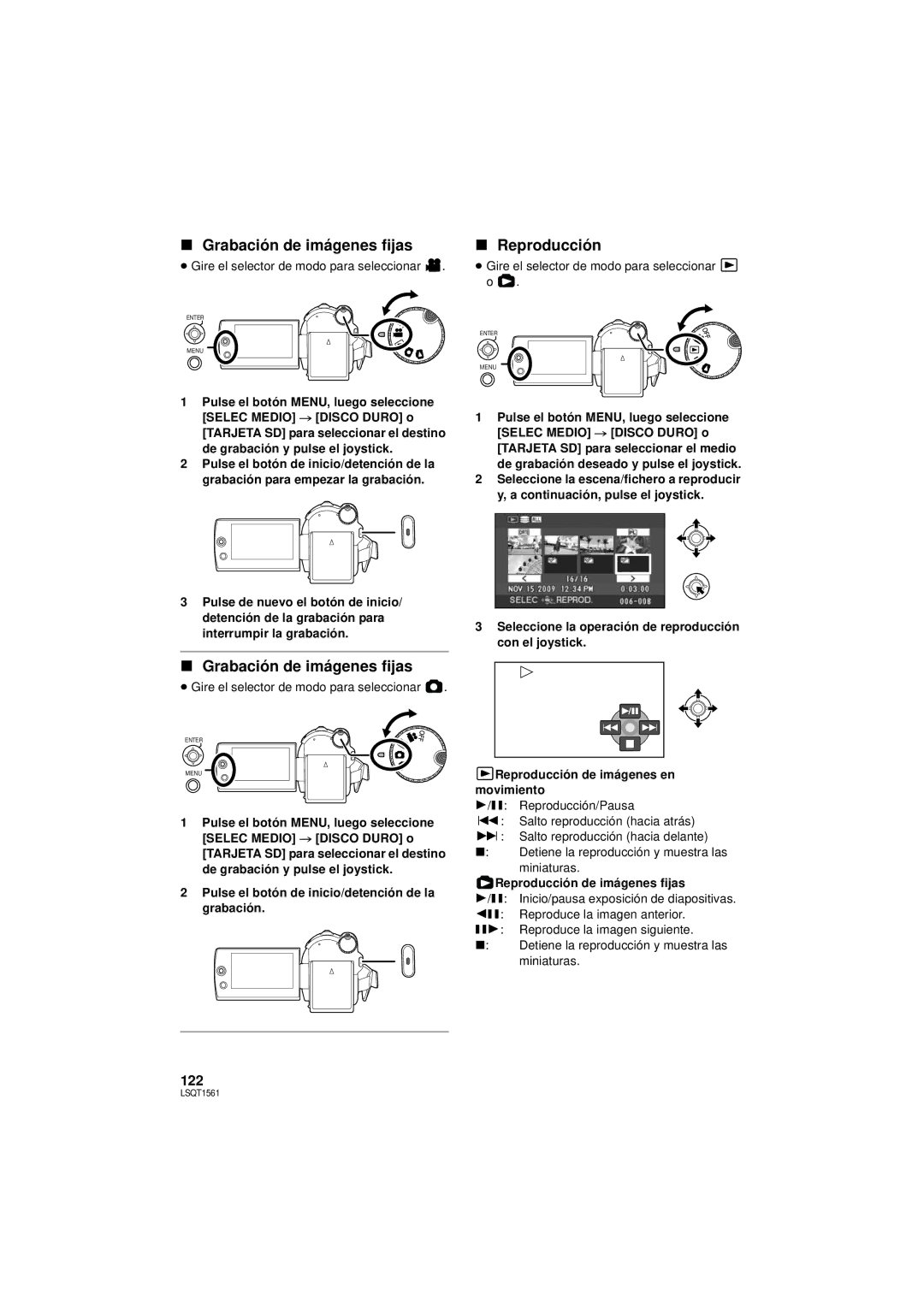 Panasonic SDR-H79P Grabación de imágenes fijas, Reproducción, Pulse el botón de inicio/detención de la grabación 