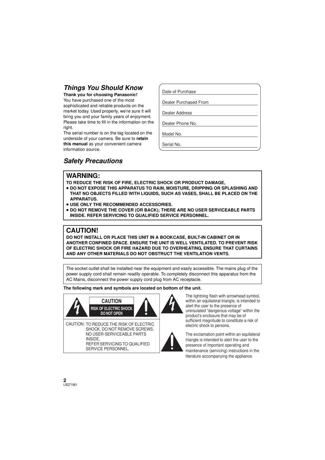 Panasonic SDR-H79P operating instructions Following mark and symbols are located on bottom of the unit 