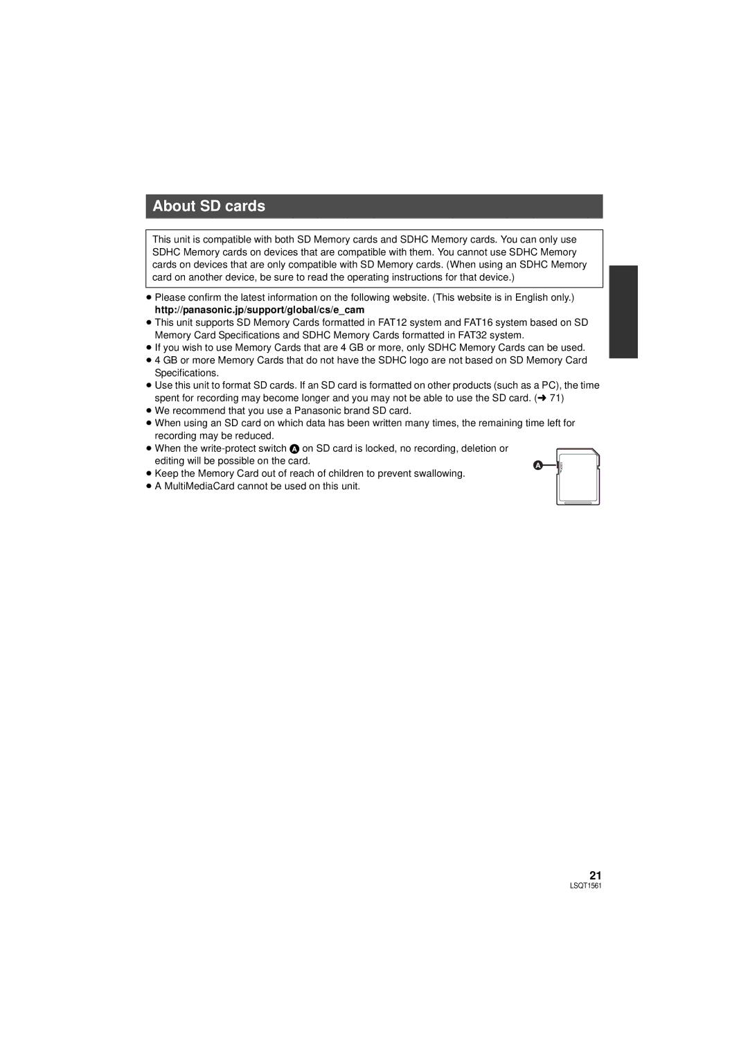 Panasonic SDR-H79P operating instructions About SD cards 