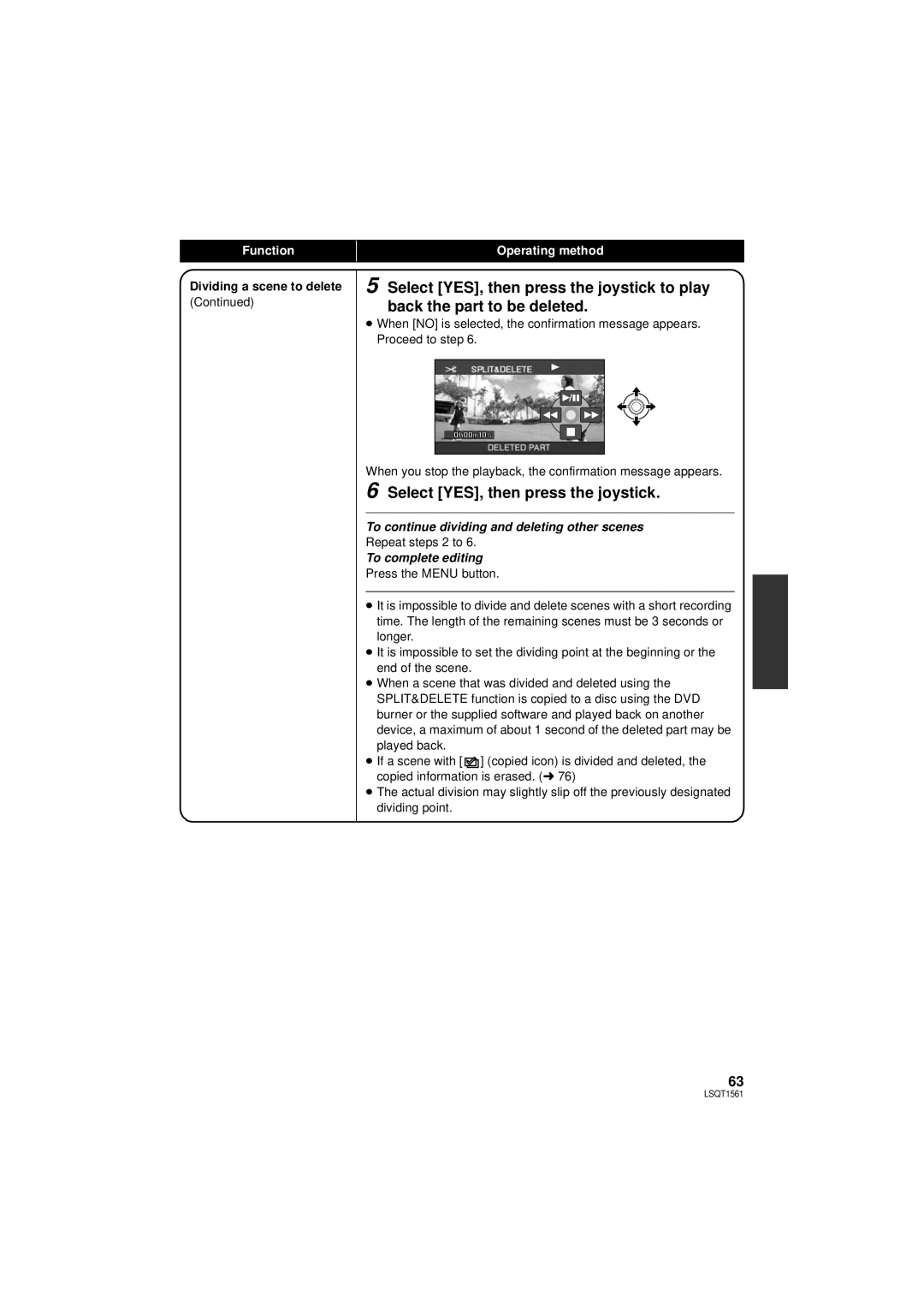 Panasonic SDR-H79P operating instructions Dividing a scene to delete, To continue dividing and deleting other scenes 