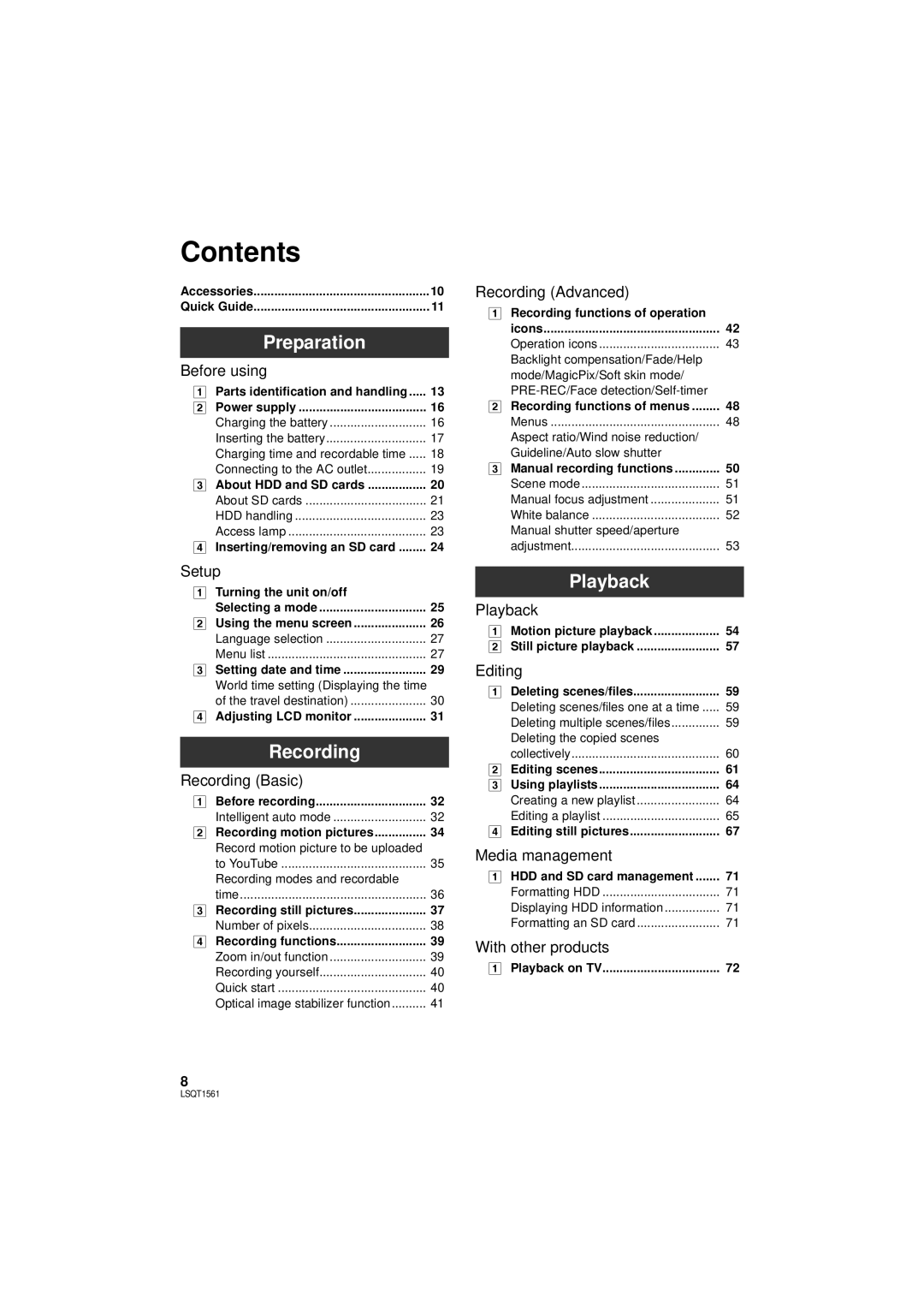 Panasonic SDR-H79P operating instructions Contents 