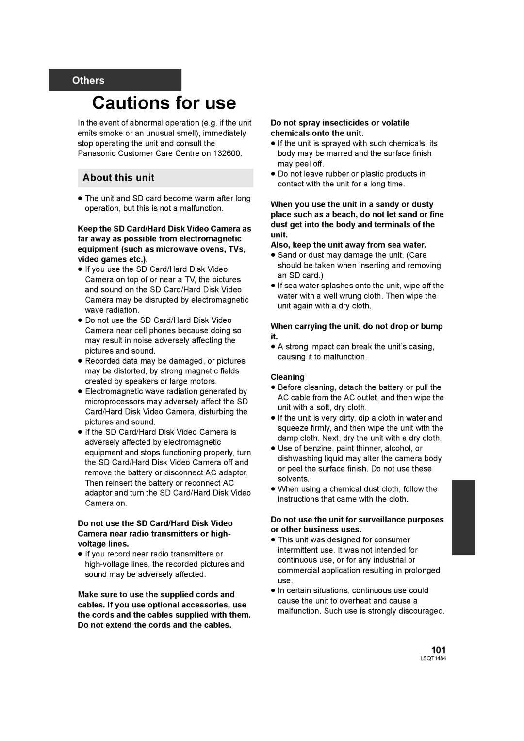 Panasonic SDR-H80 operating instructions About this unit, When carrying the unit, do not drop or bump it, Cleaning 