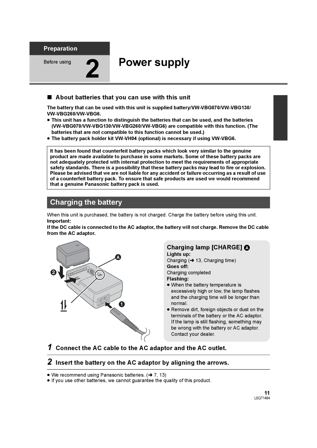 Panasonic SDR-H80 Charging the battery, About batteries that you can use with this unit, Charging lamp Charge a 