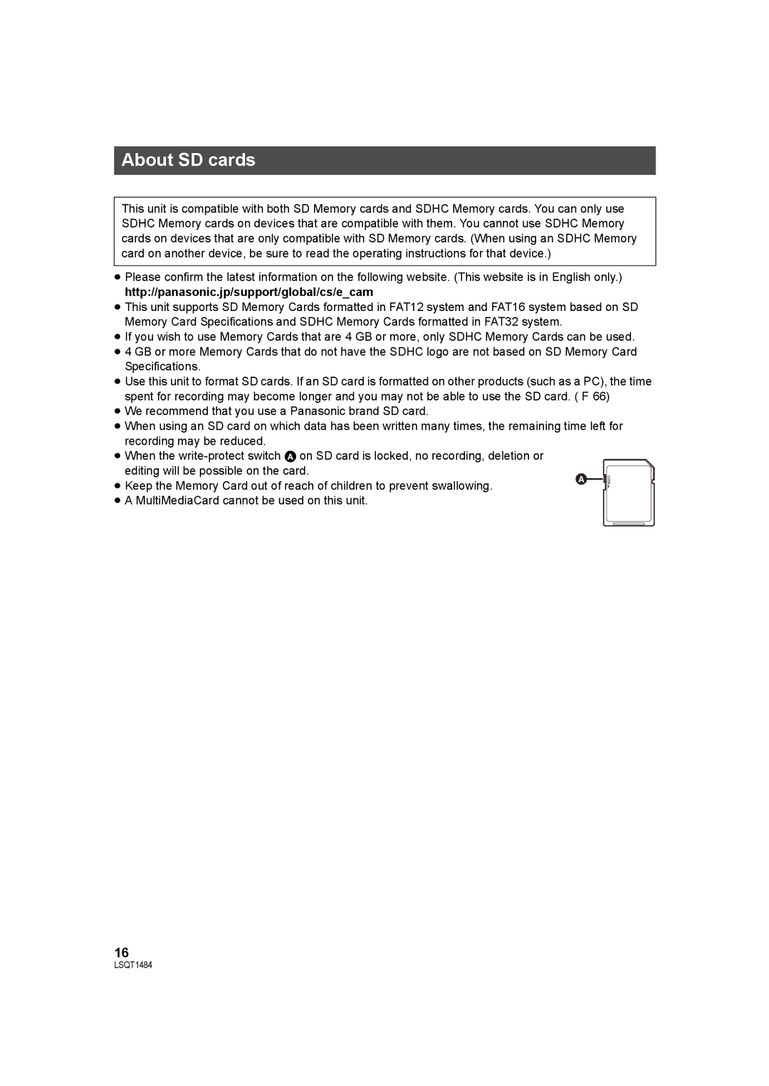 Panasonic SDR-H80 operating instructions About SD cards, Http//panasonic.jp/support/global/cs/ecam 