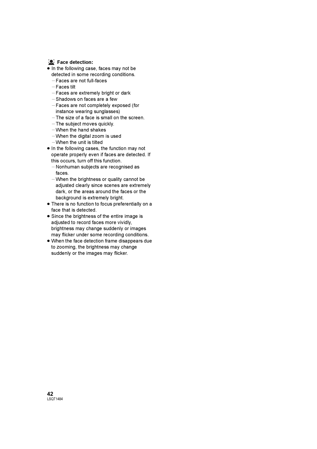 Panasonic SDR-H80 operating instructions Face detection 