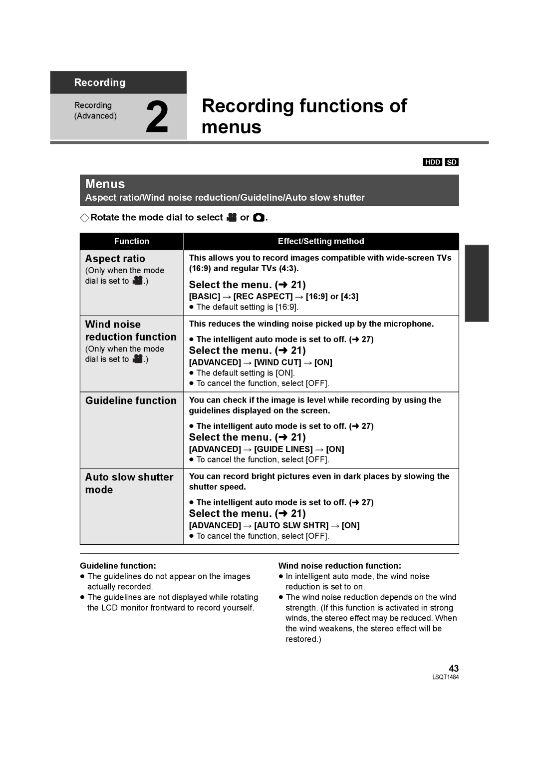 Panasonic SDR-H80 operating instructions Menus 