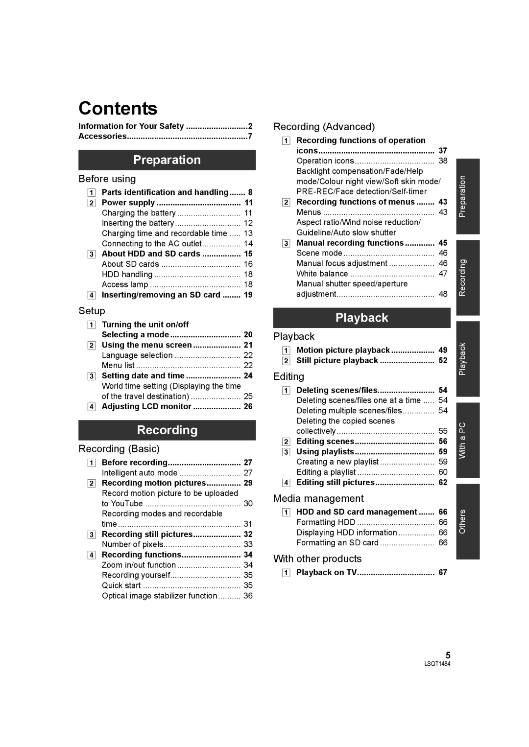 Panasonic SDR-H80 operating instructions Contents 