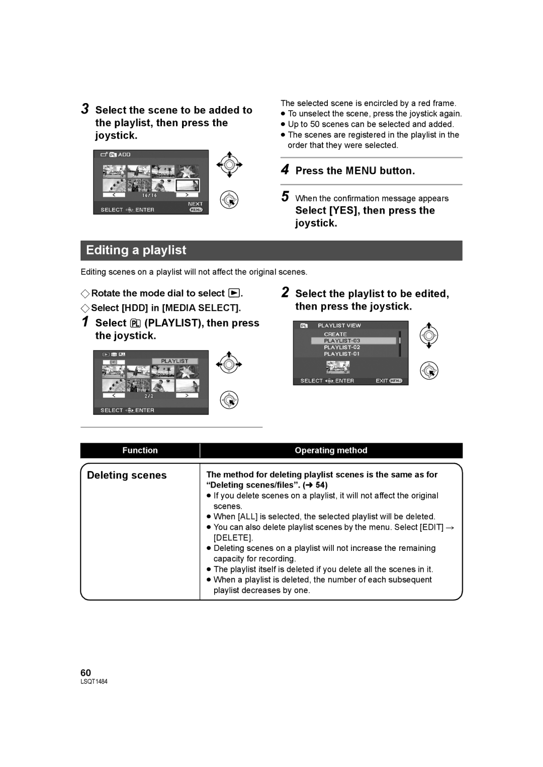 Panasonic SDR-H80 operating instructions Editing a playlist, Deleting scenes 