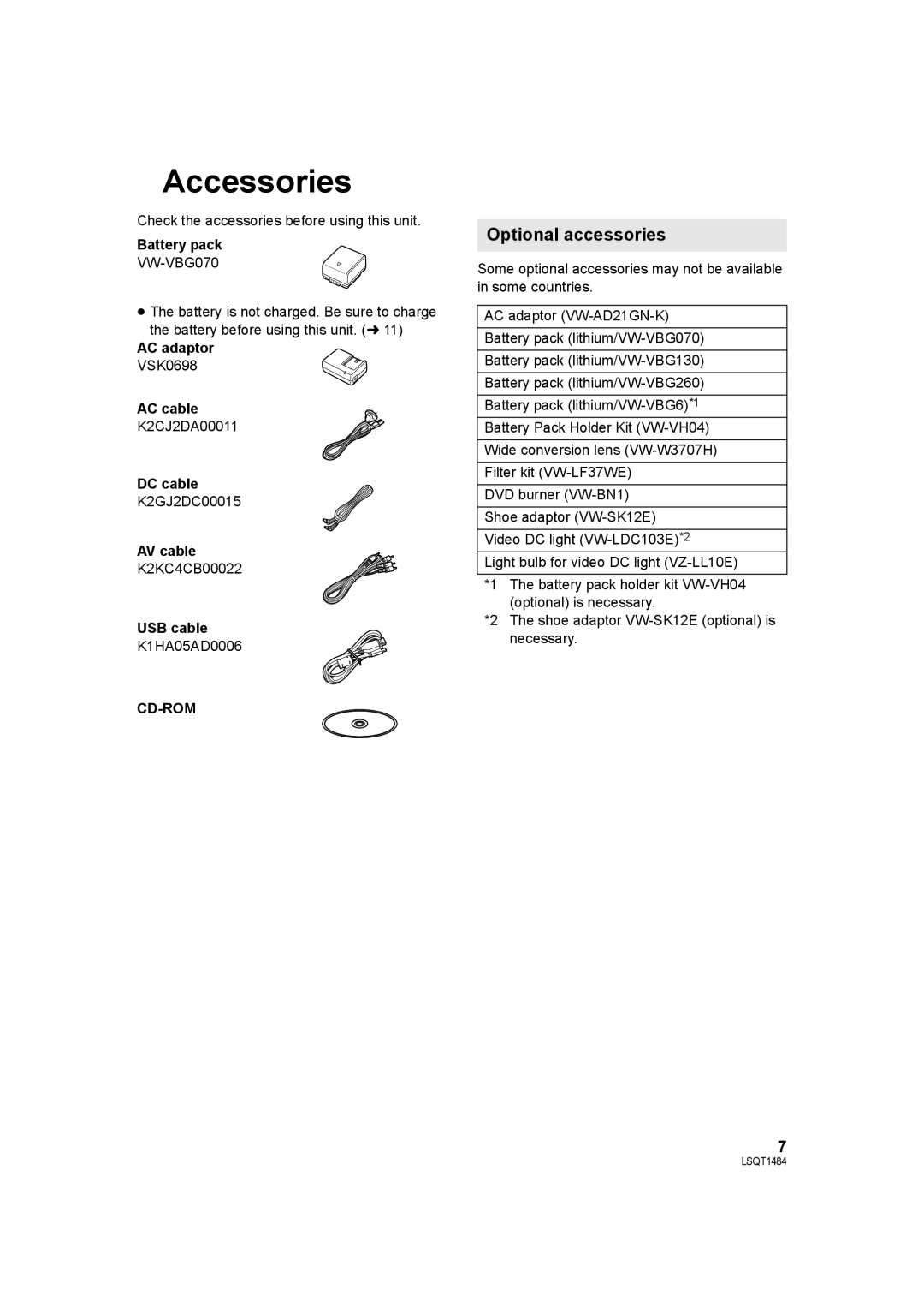 Panasonic SDR-H80 operating instructions Accessories, Optional accessories, Cd-Rom 