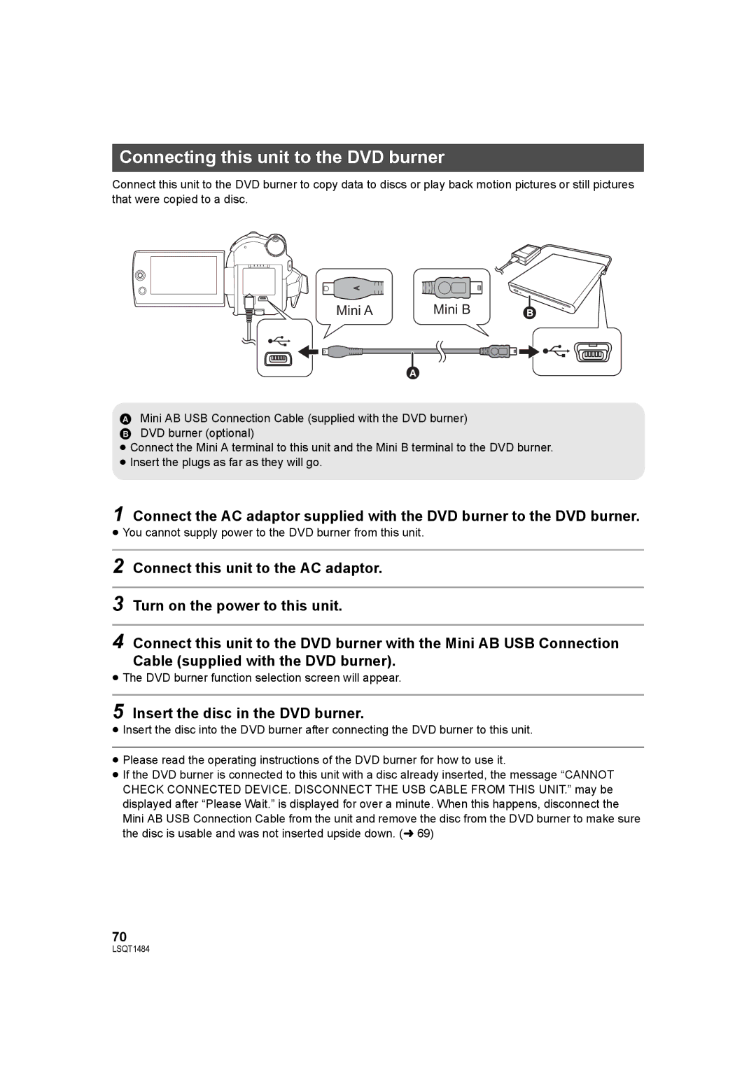 Panasonic SDR-H80 operating instructions Connecting this unit to the DVD burner, Insert the disc in the DVD burner 