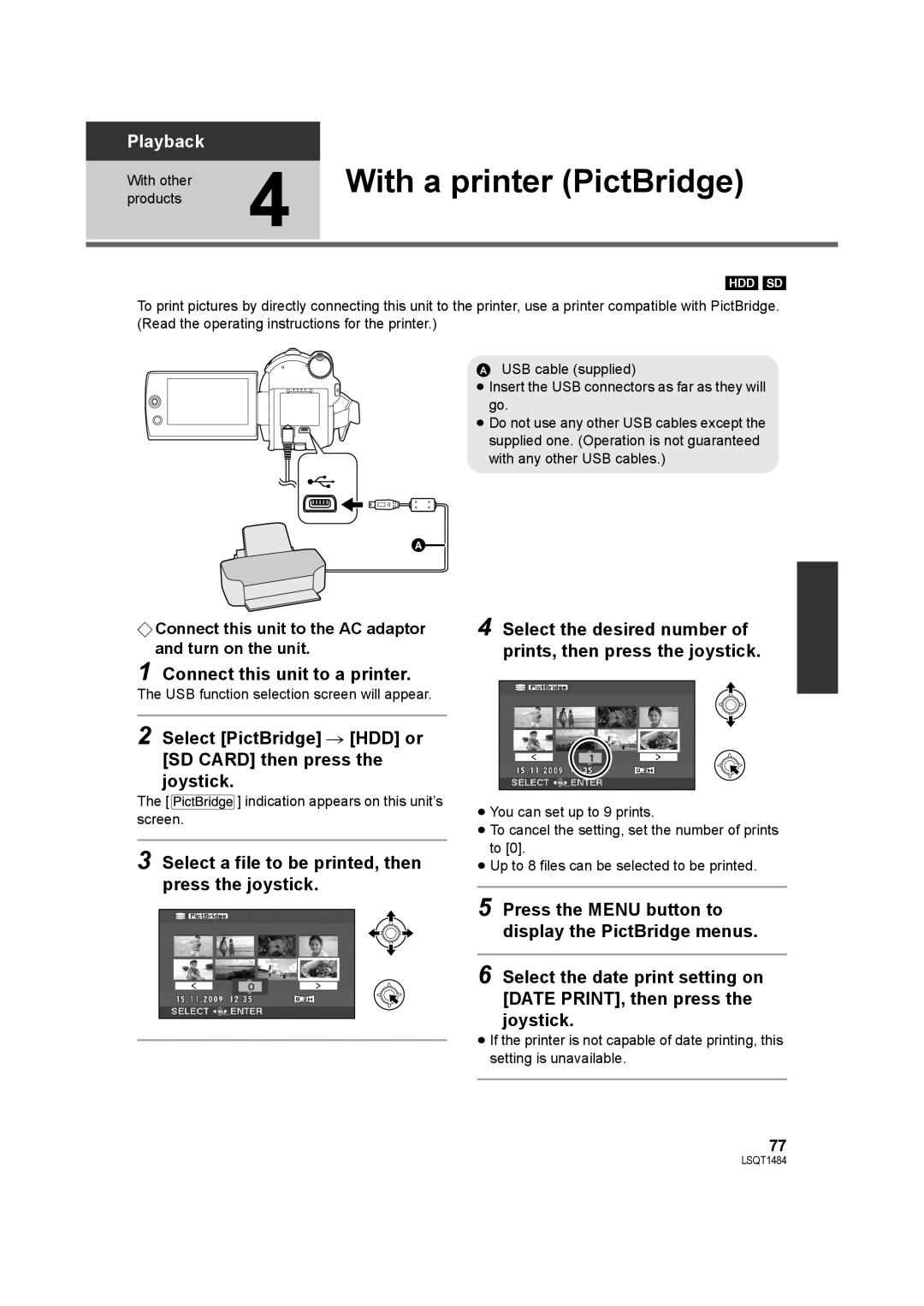 Panasonic SDR-H80 operating instructions With a printer PictBridge, Connect this unit to a printer 