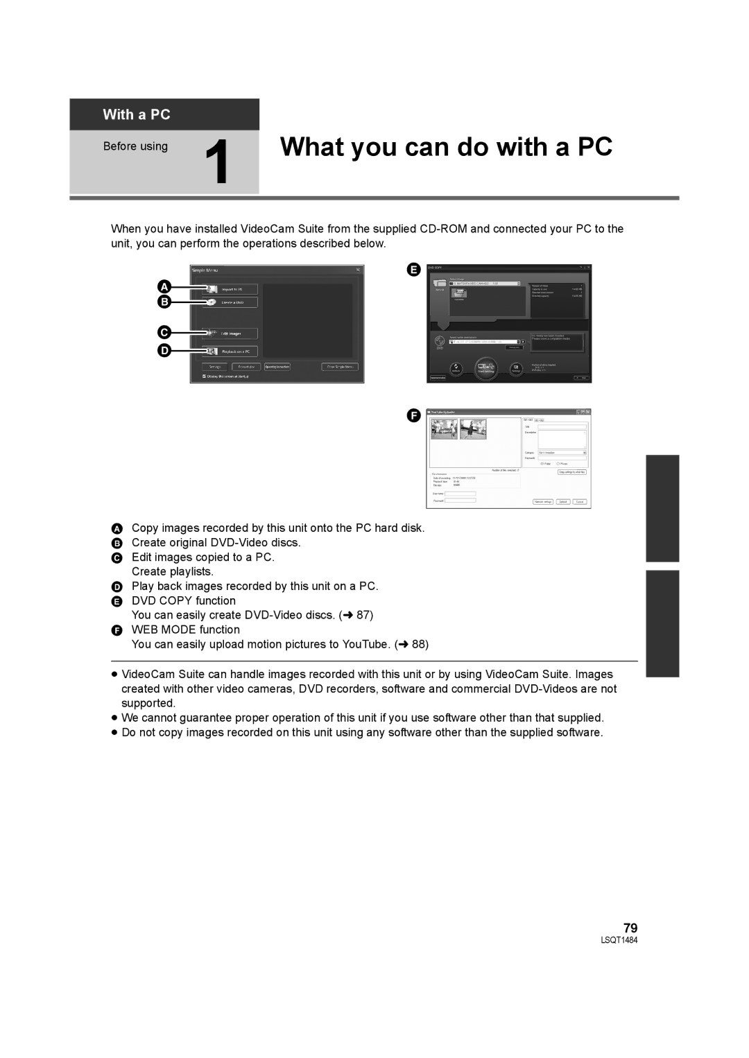 Panasonic SDR-H80 operating instructions Before using 1 What you can do with a PC 