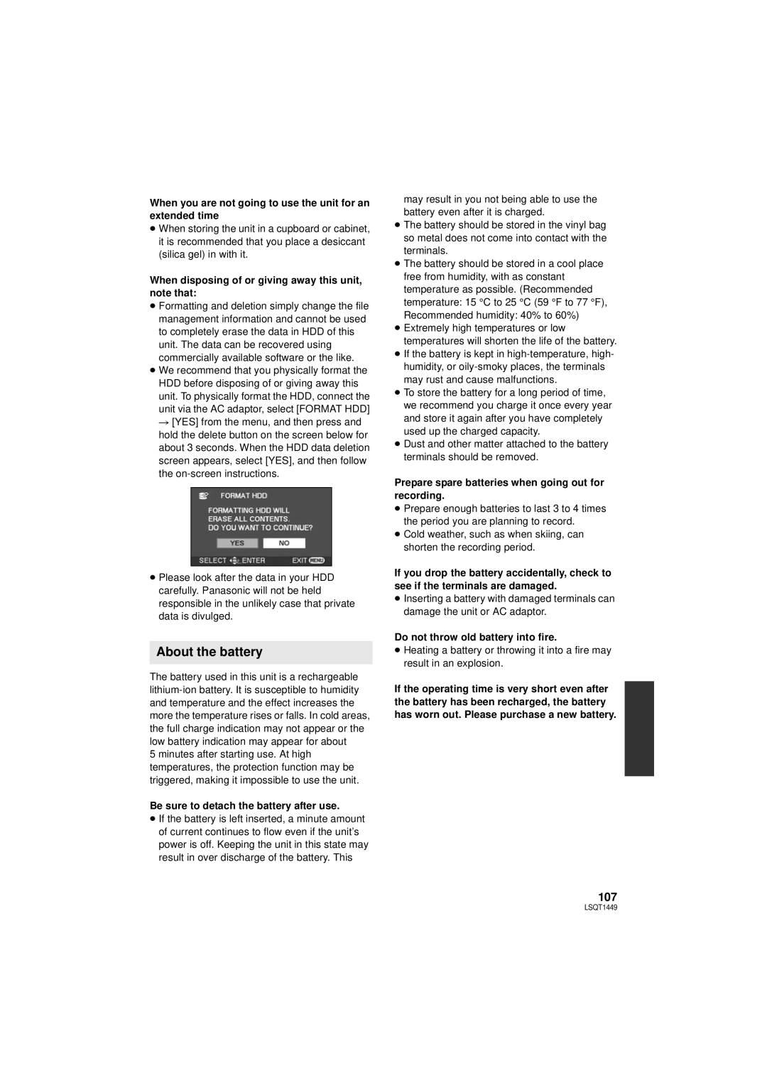 Panasonic SDR-H80PC, SDR-H90PC operating instructions About the battery 