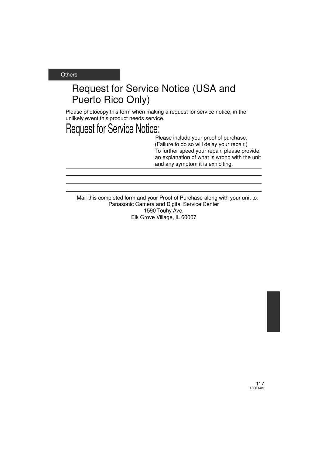 Panasonic SDR-H90PC, SDR-H80PC operating instructions Request for Service Notice USA and Puerto Rico Only 