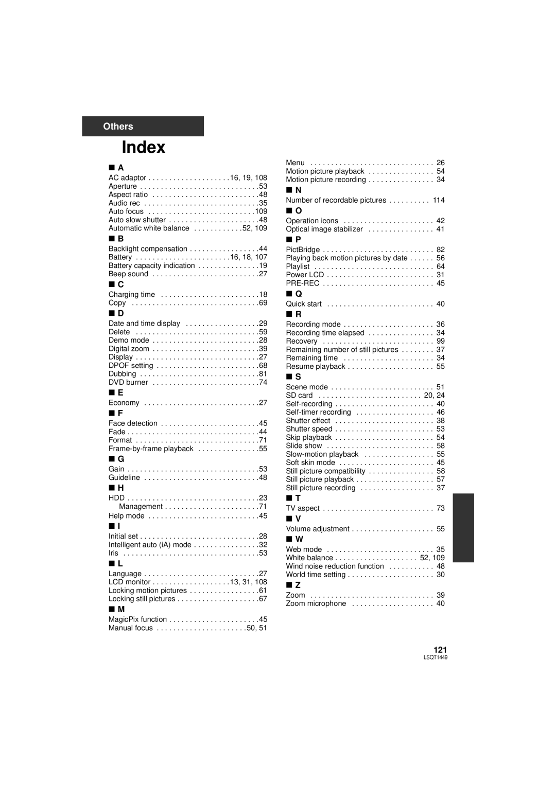 Panasonic SDR-H90PC, SDR-H80PC operating instructions Index 