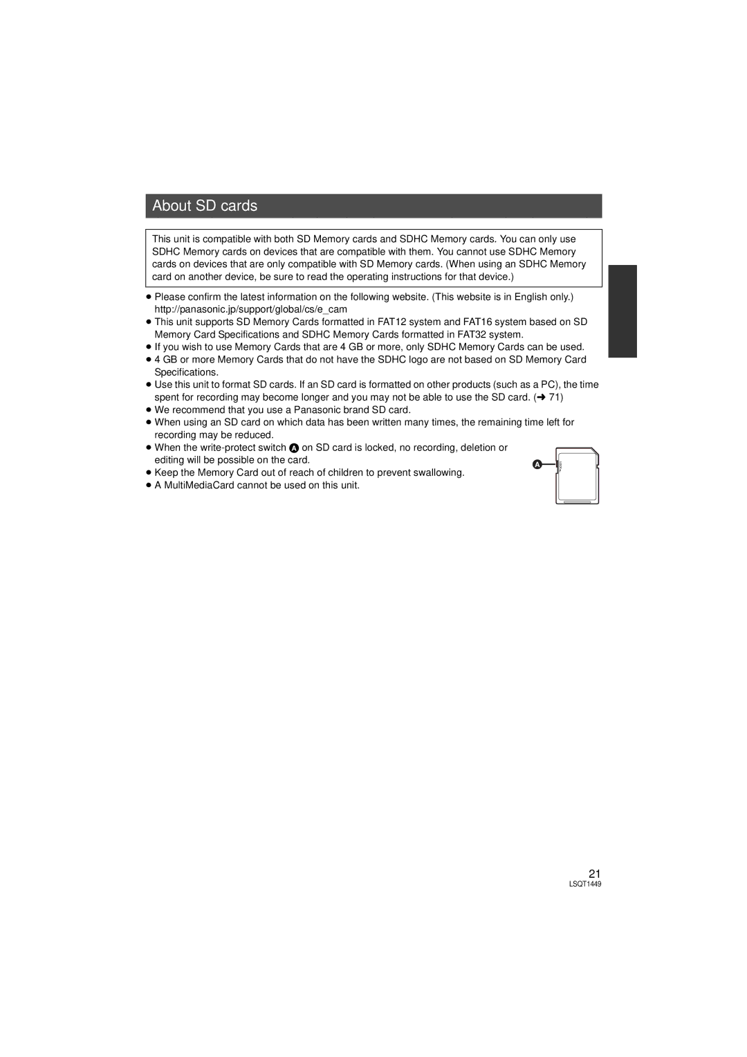 Panasonic SDR-H90PC, SDR-H80PC operating instructions About SD cards 