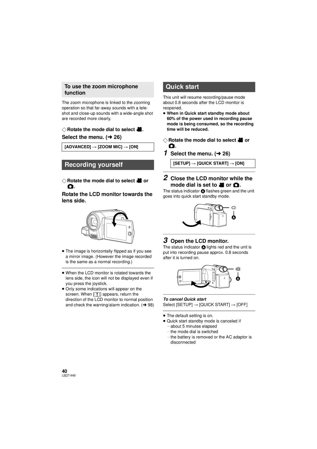 Panasonic SDR-H90PC, SDR-H80PC operating instructions Recording yourself, Quick start 