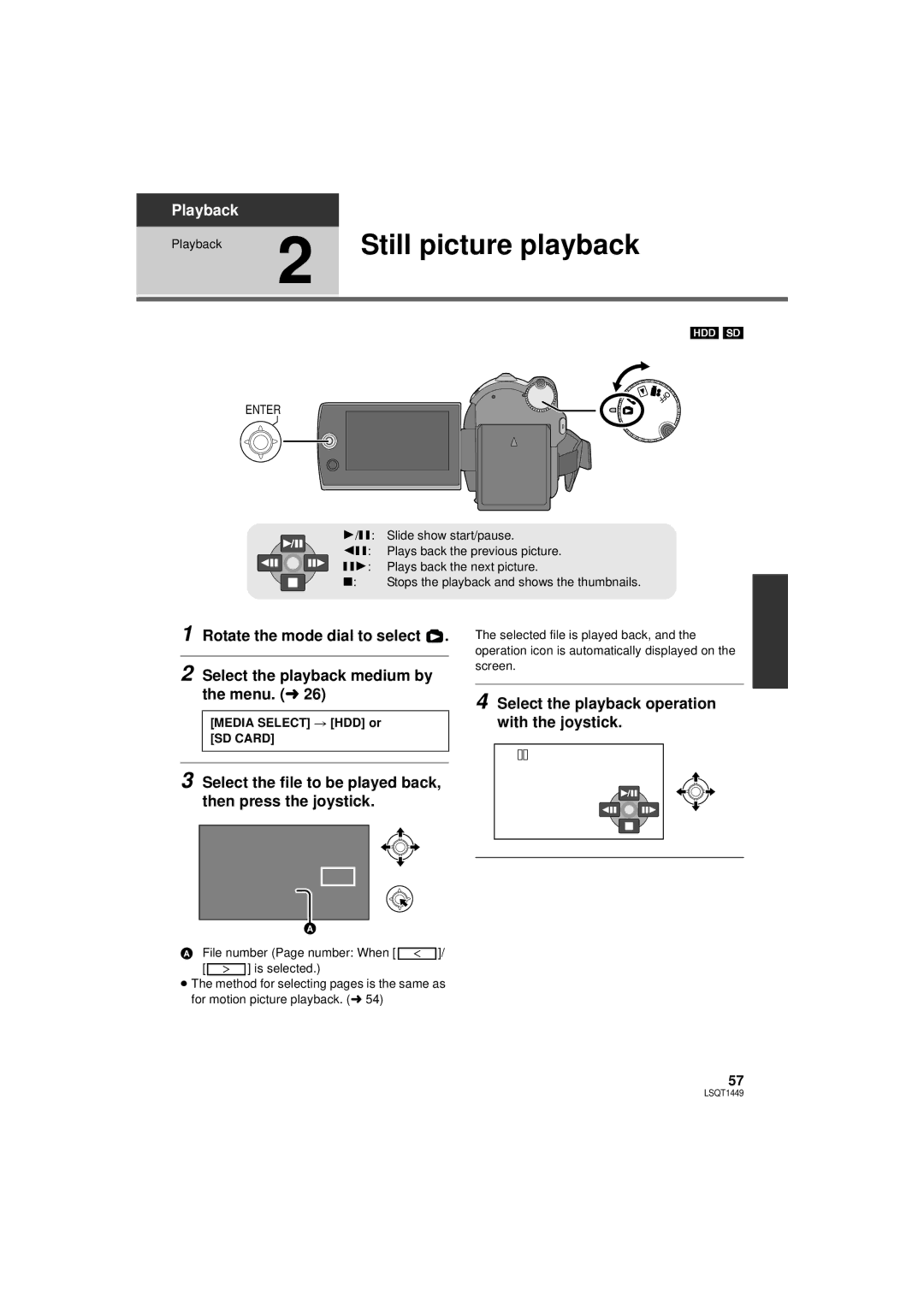 Panasonic SDR-H90PC, SDR-H80PC Still picture playback, Select the file to be played back, then press the joystick 