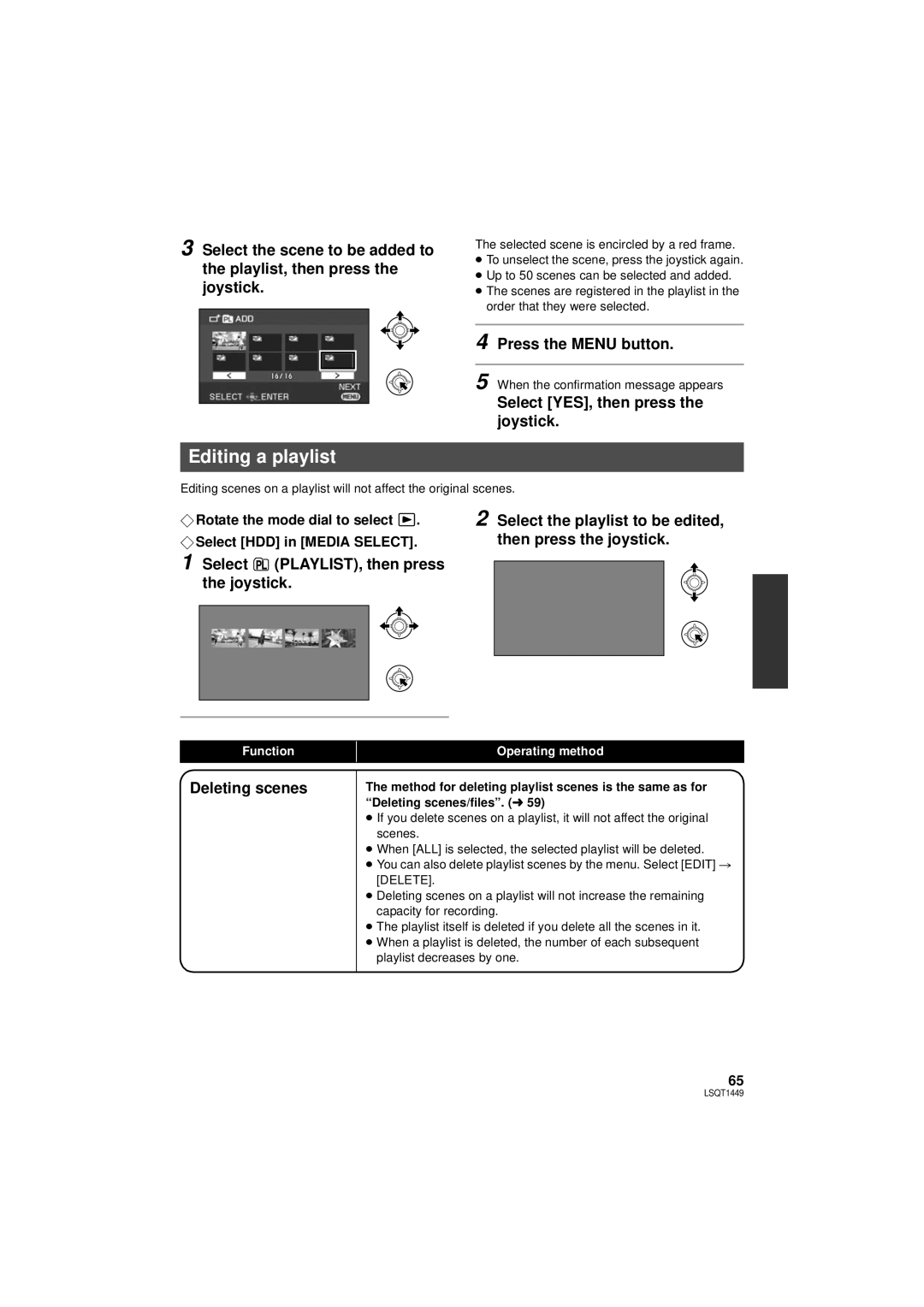 Panasonic SDR-H90PC, SDR-H80PC operating instructions Editing a playlist, Deleting scenes 