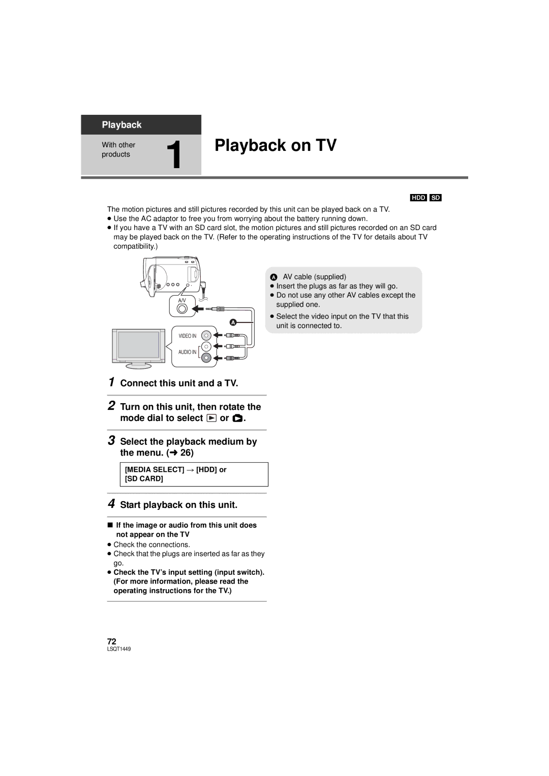 Panasonic SDR-H90PC, SDR-H80PC operating instructions Playback on TV, Start playback on this unit 