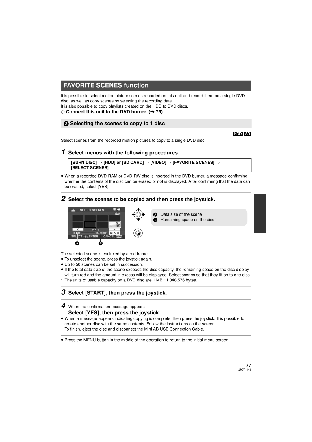 Panasonic SDR-H90PC, SDR-H80PC Favorite Scenes function, Selecting the scenes to copy to 1 disc, Select Scenes 