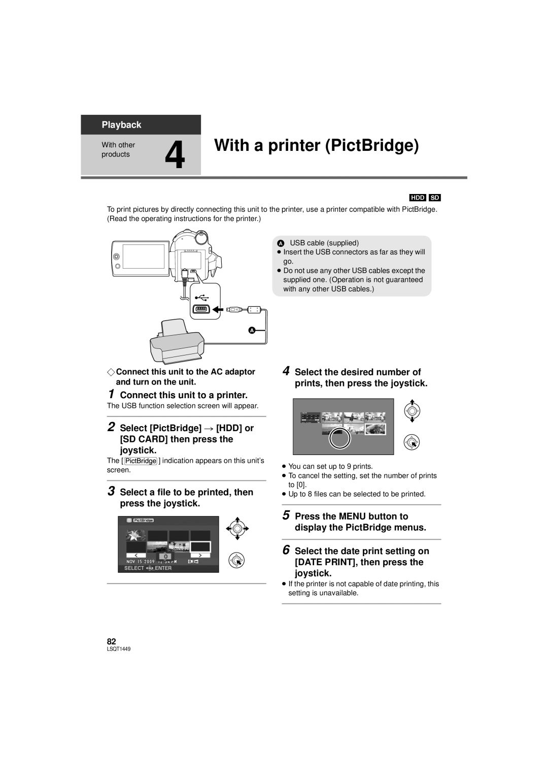 Panasonic SDR-H90PC, SDR-H80PC operating instructions With a printer PictBridge, Connect this unit to a printer 