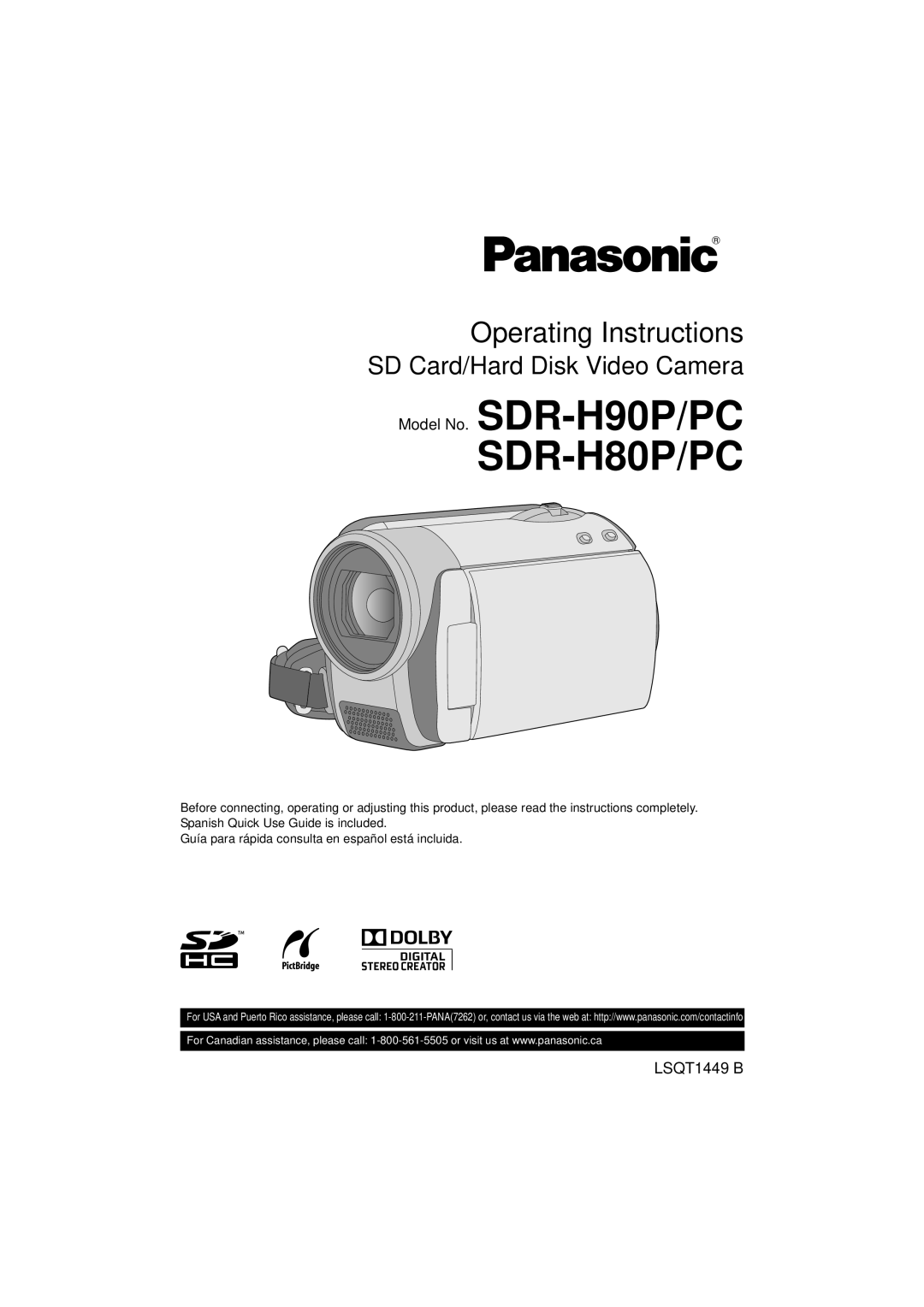 Panasonic SDR-H90PC, SDR-H80PC operating instructions Model No. SDR-H90P/PC SDR-H80P/PC, Operating Instructions 