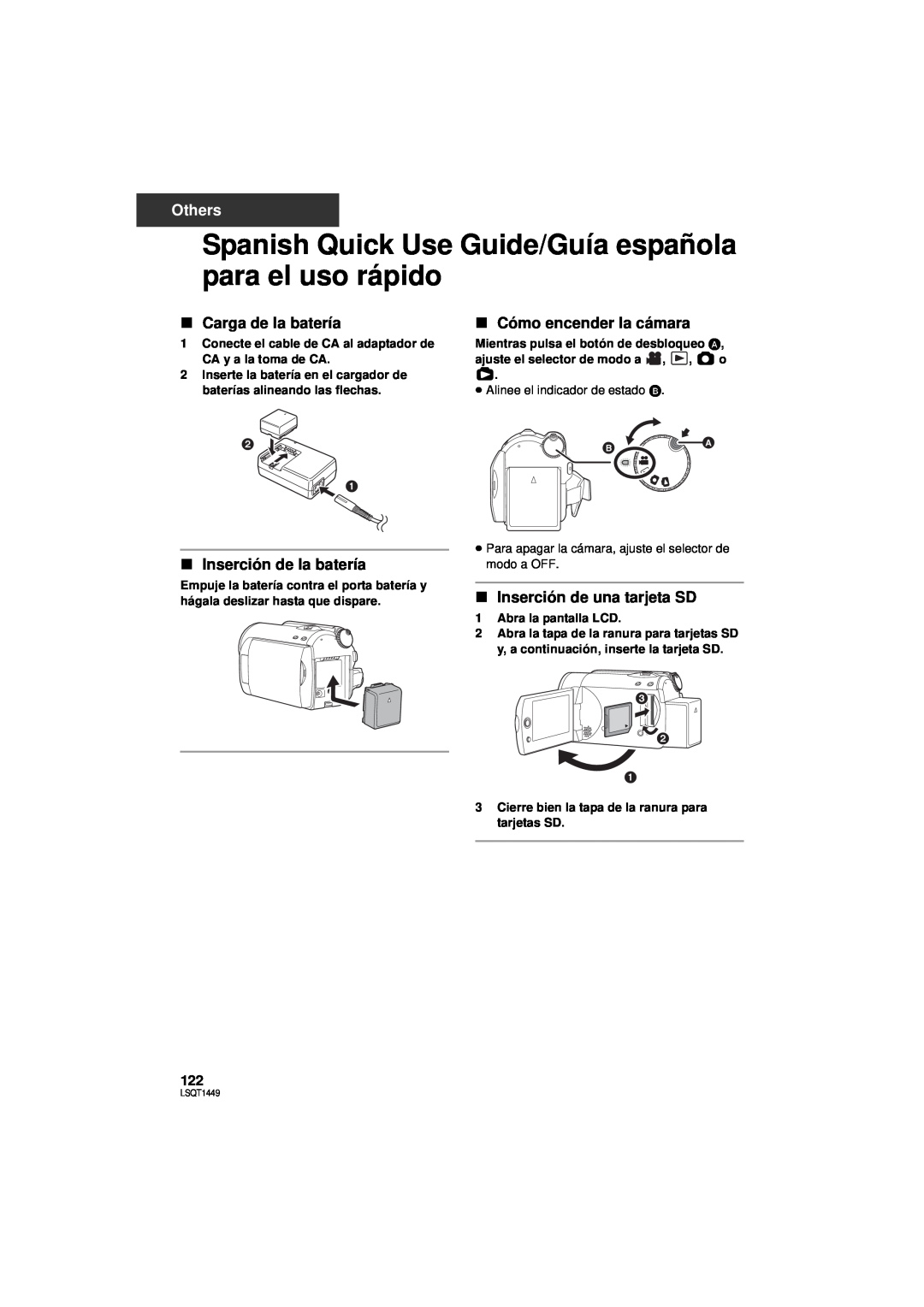 Panasonic SDR-H80P, SDR-H90P Spanish Quick Use Guide/Guía española para el uso rápido, ∫ Carga de la batería, Others 