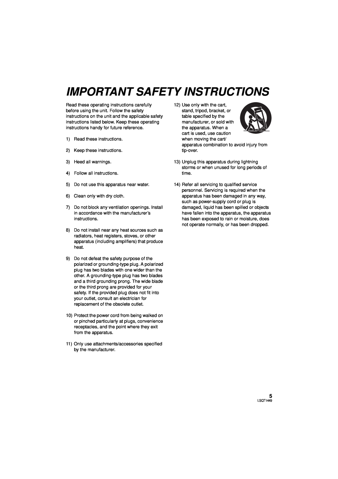 Panasonic SDR-H90PC, SDR-H80PC operating instructions Important Safety Instructions 