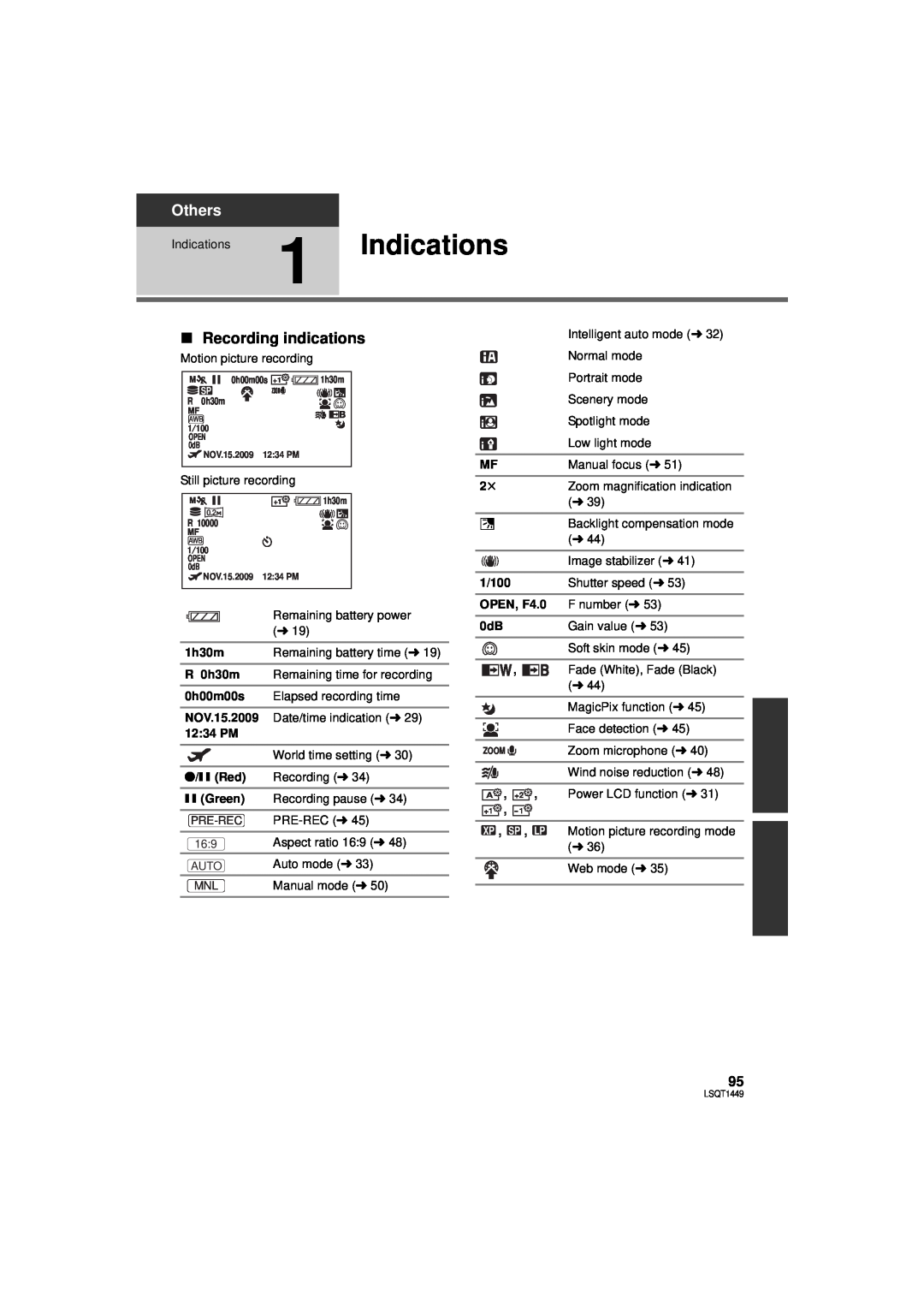 Panasonic SDR-H80PC, SDR-H90PC operating instructions Others, ∫ Recording indications 