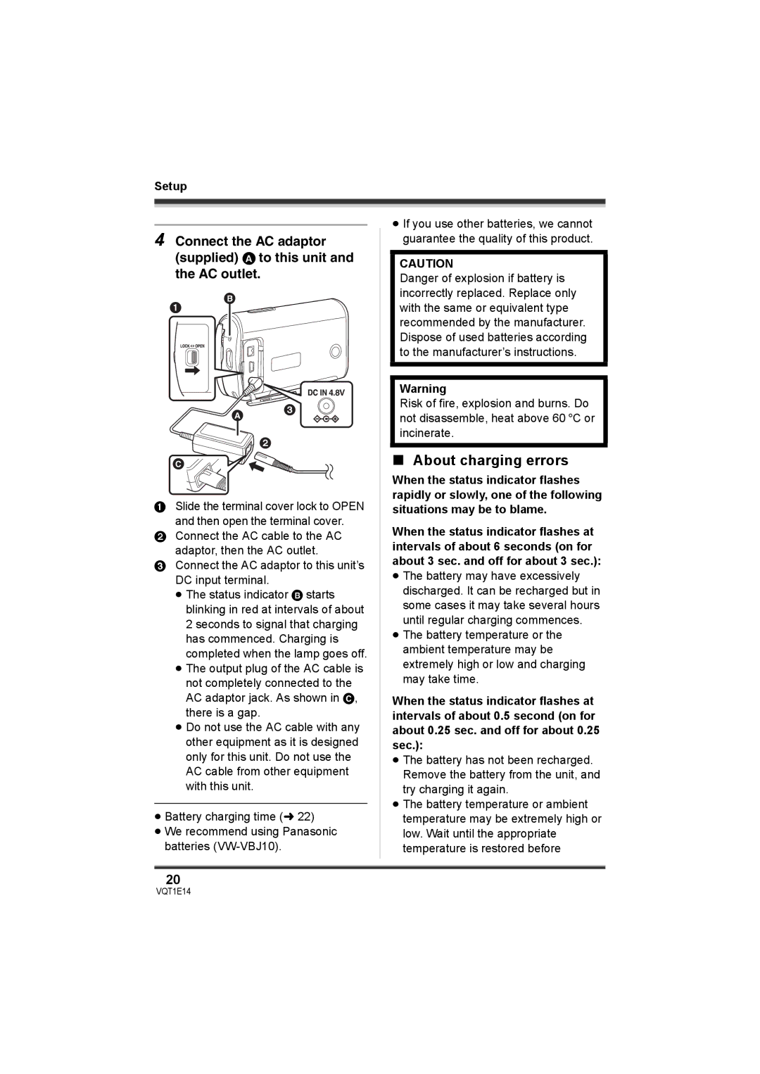 Panasonic SDR-S10 operating instructions About charging errors 