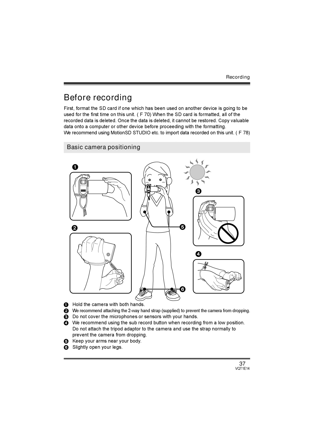 Panasonic SDR-S10 operating instructions Before recording, Basic camera positioning 