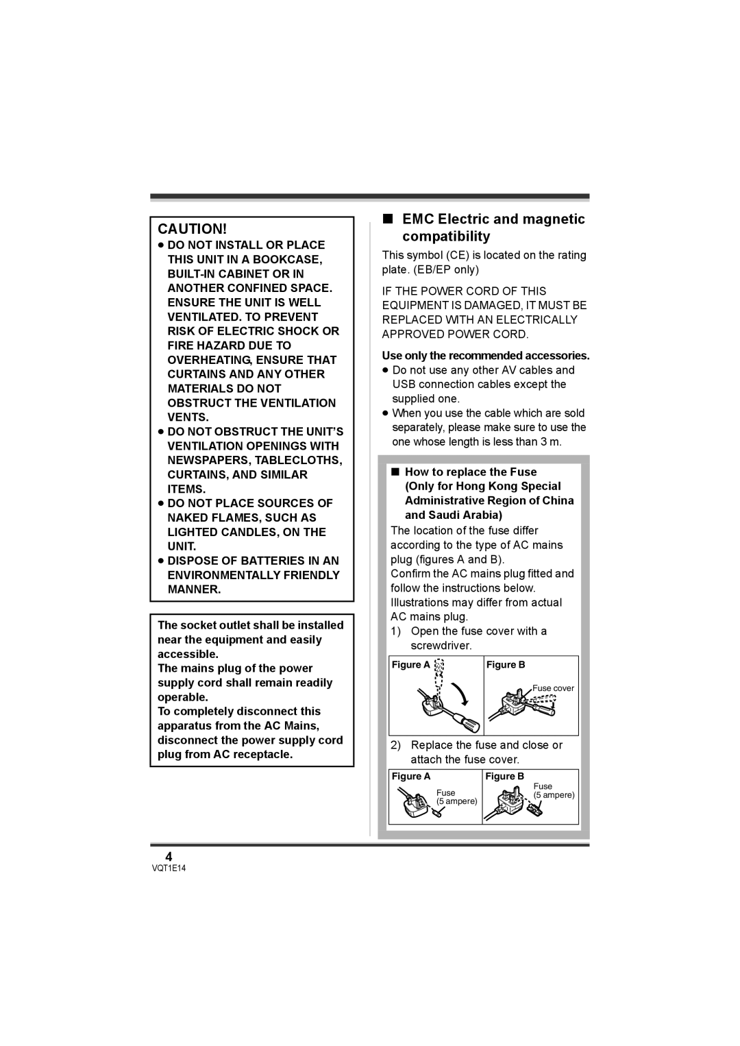 Panasonic SDR-S10 operating instructions EMC Electric and magnetic compatibility, Use only the recommended accessories 