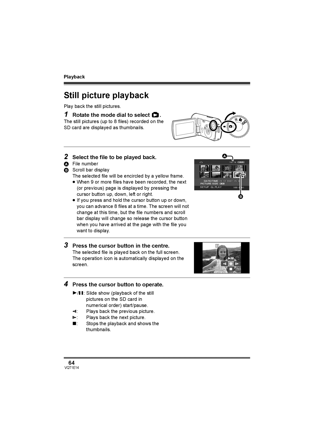 Panasonic SDR-S10 operating instructions Still picture playback, Select the file to be played back 