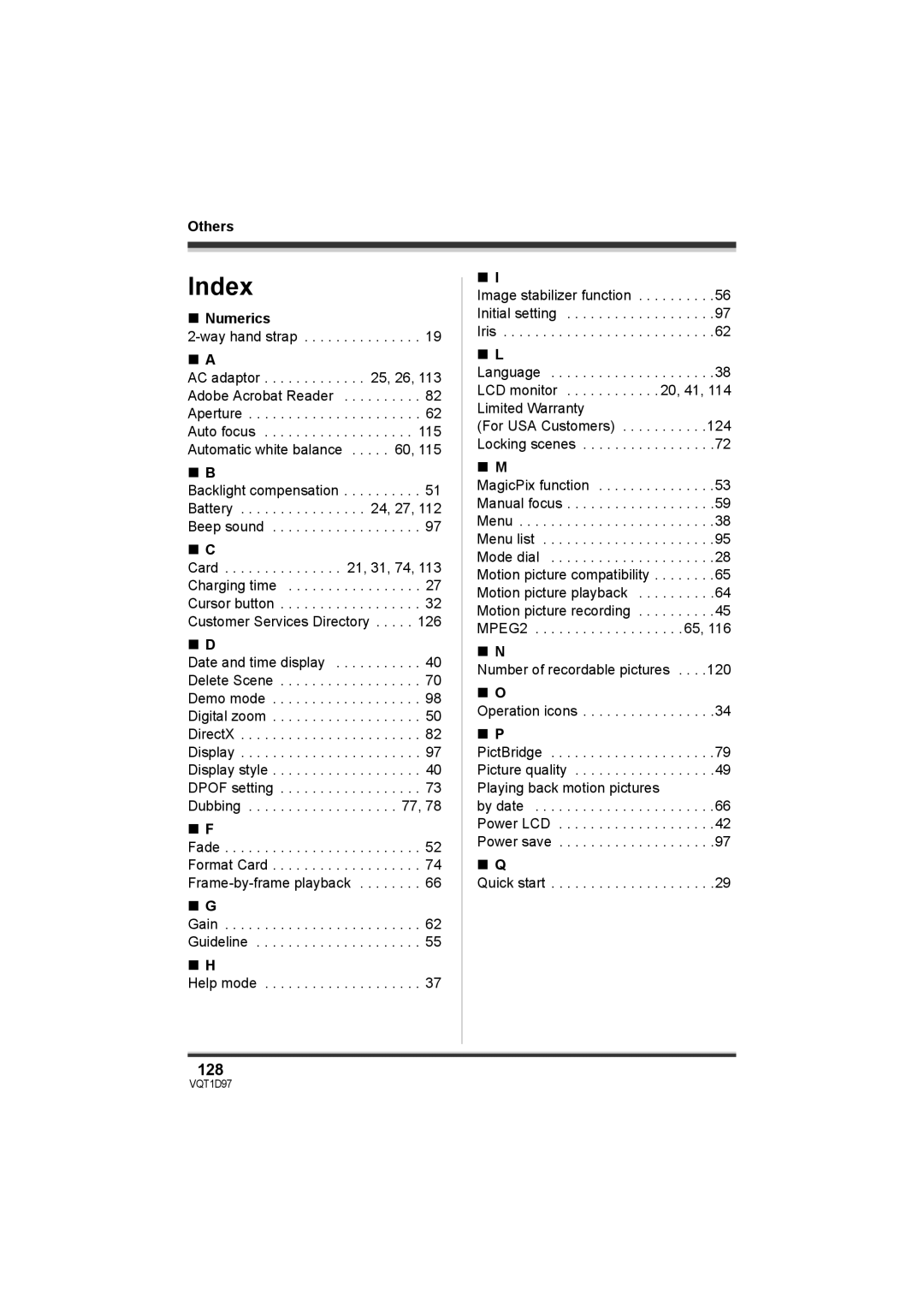 Panasonic SDR-S10PC operating instructions Index, 128, Numerics 