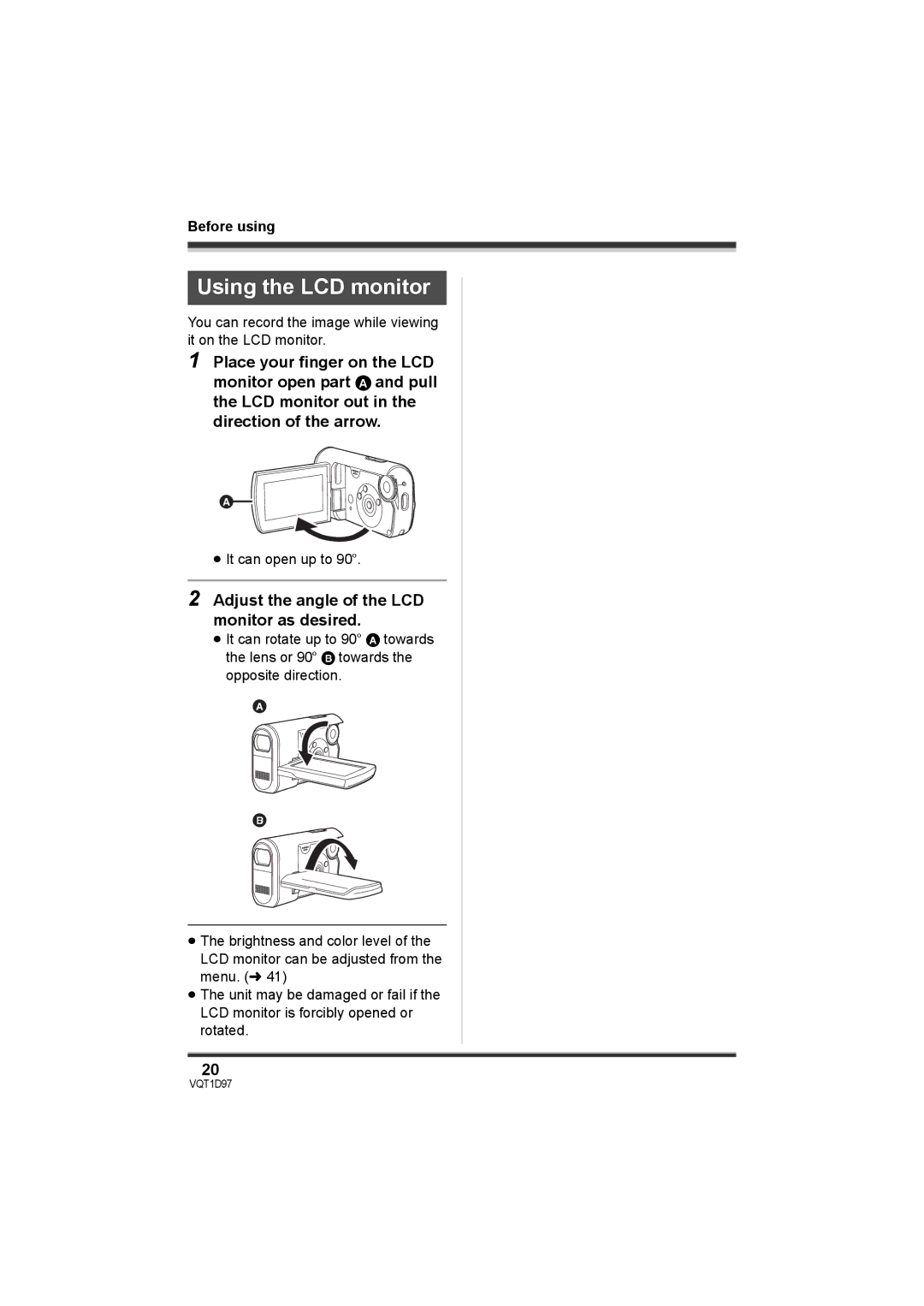 Panasonic SDR-S10PC operating instructions Using the LCD monitor, Adjust the angle of the LCD monitor as desired 