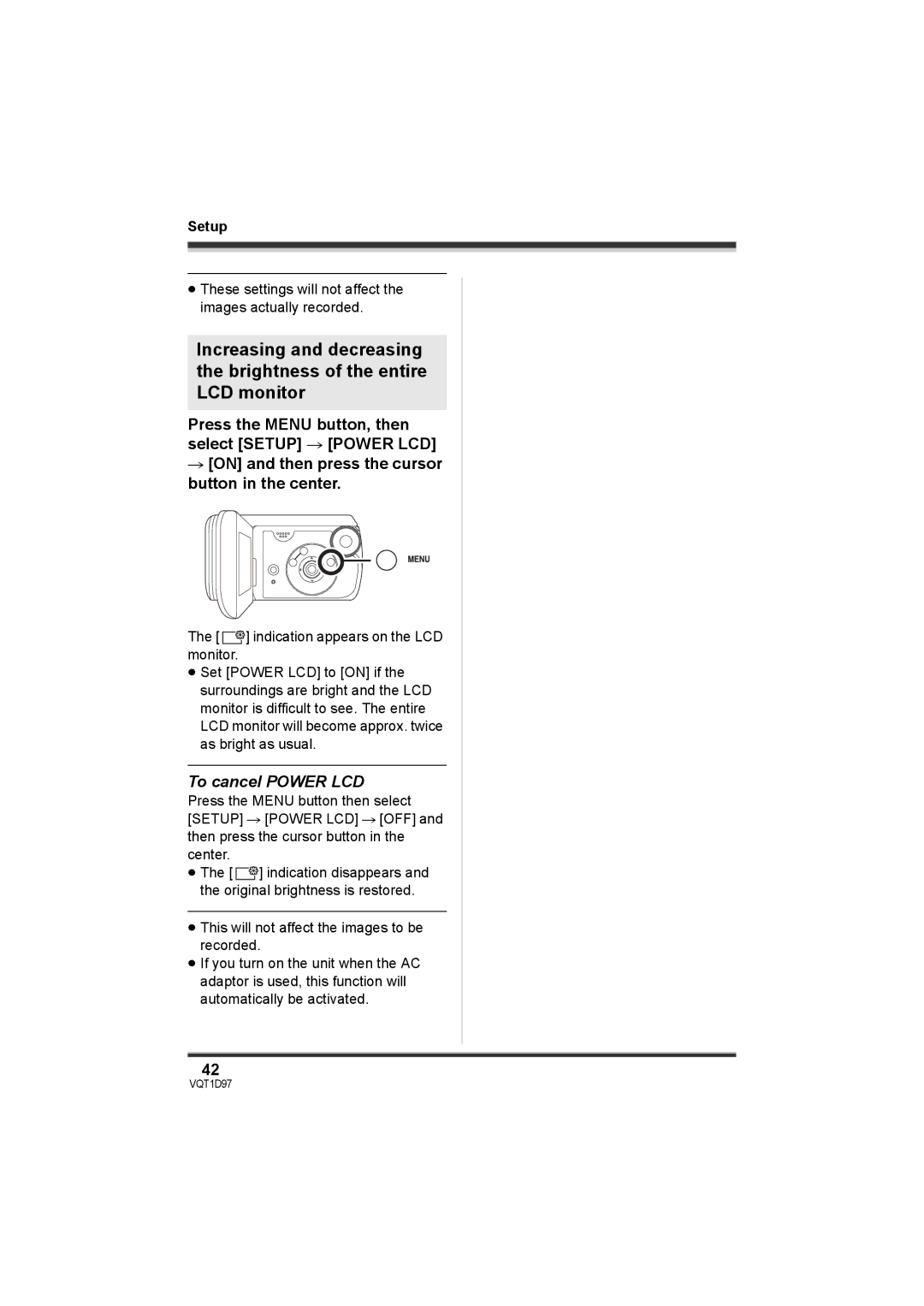 Panasonic SDR-S10PC operating instructions To cancel Power LCD 