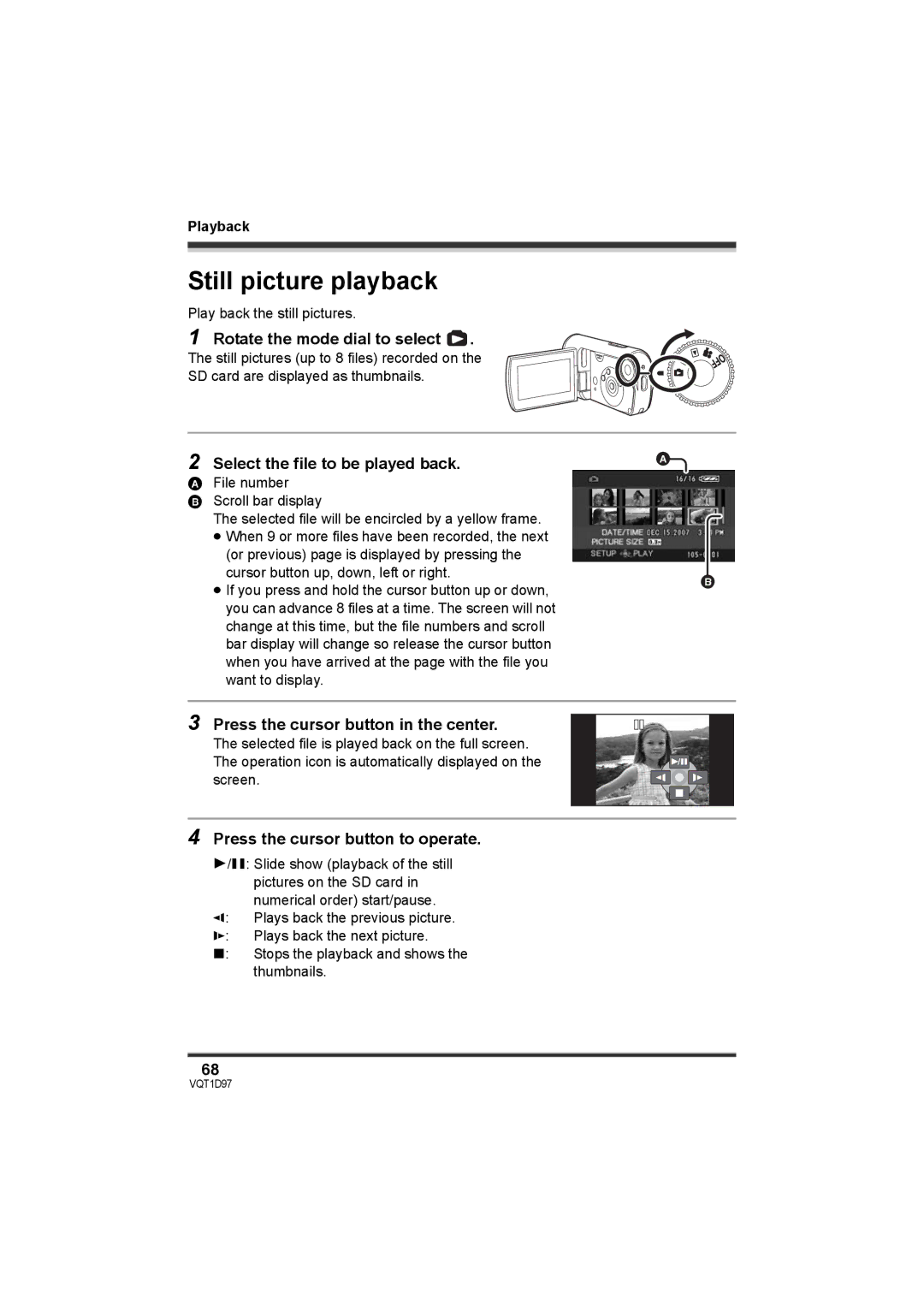 Panasonic SDR-S10PC operating instructions Still picture playback, Select the file to be played back 