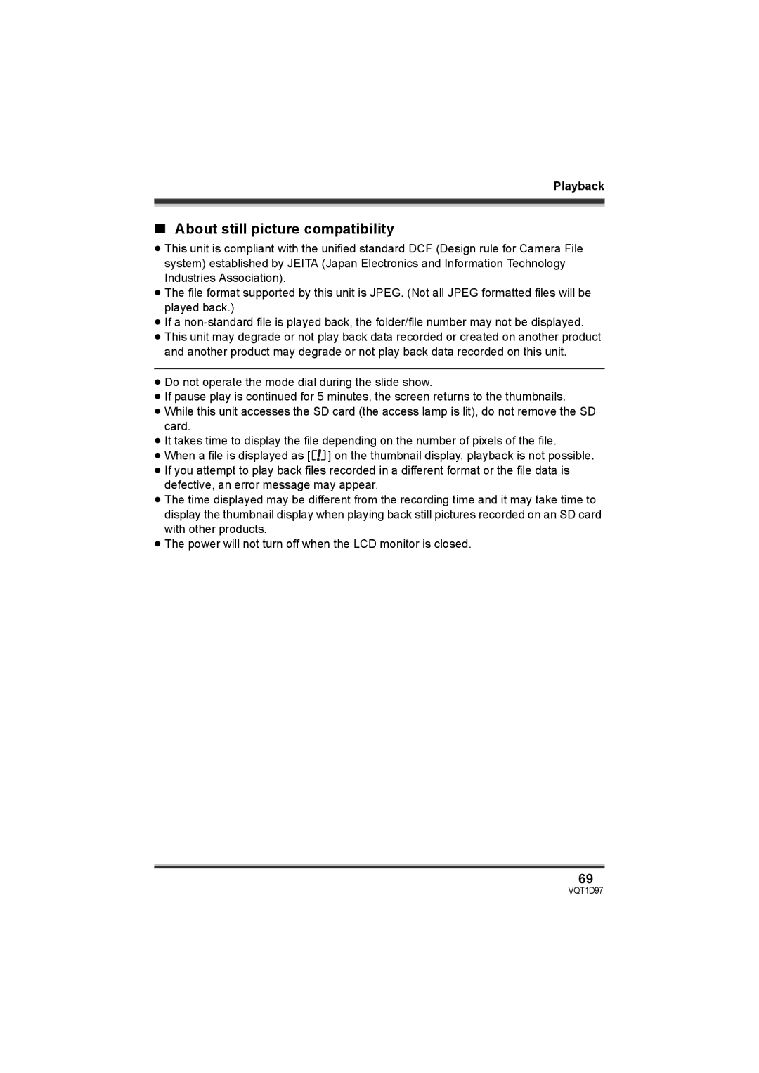 Panasonic SDR-S10PC operating instructions About still picture compatibility 