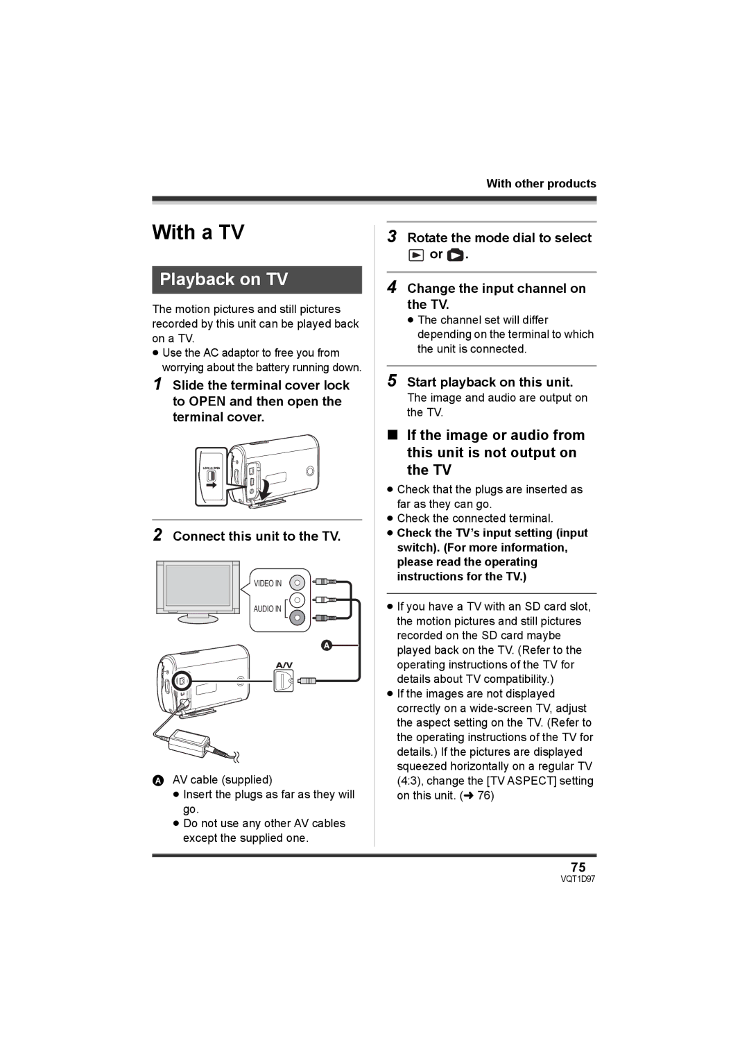 Panasonic SDR-S10PC operating instructions With a TV, Playback on TV, Start playback on this unit, With other products 