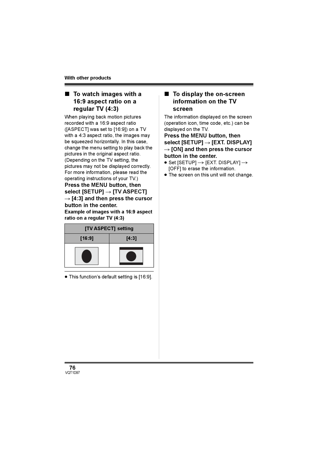 Panasonic SDR-S10PC operating instructions To watch images with a 169 aspect ratio on a regular TV 