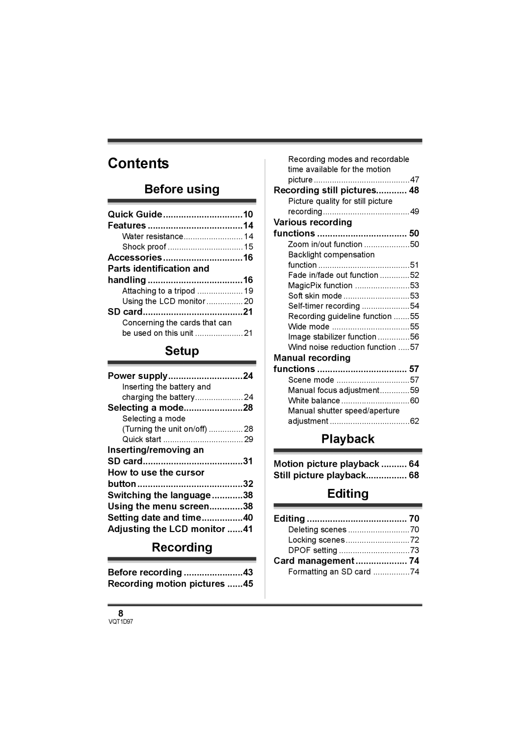 Panasonic SDR-S10PC operating instructions Contents 