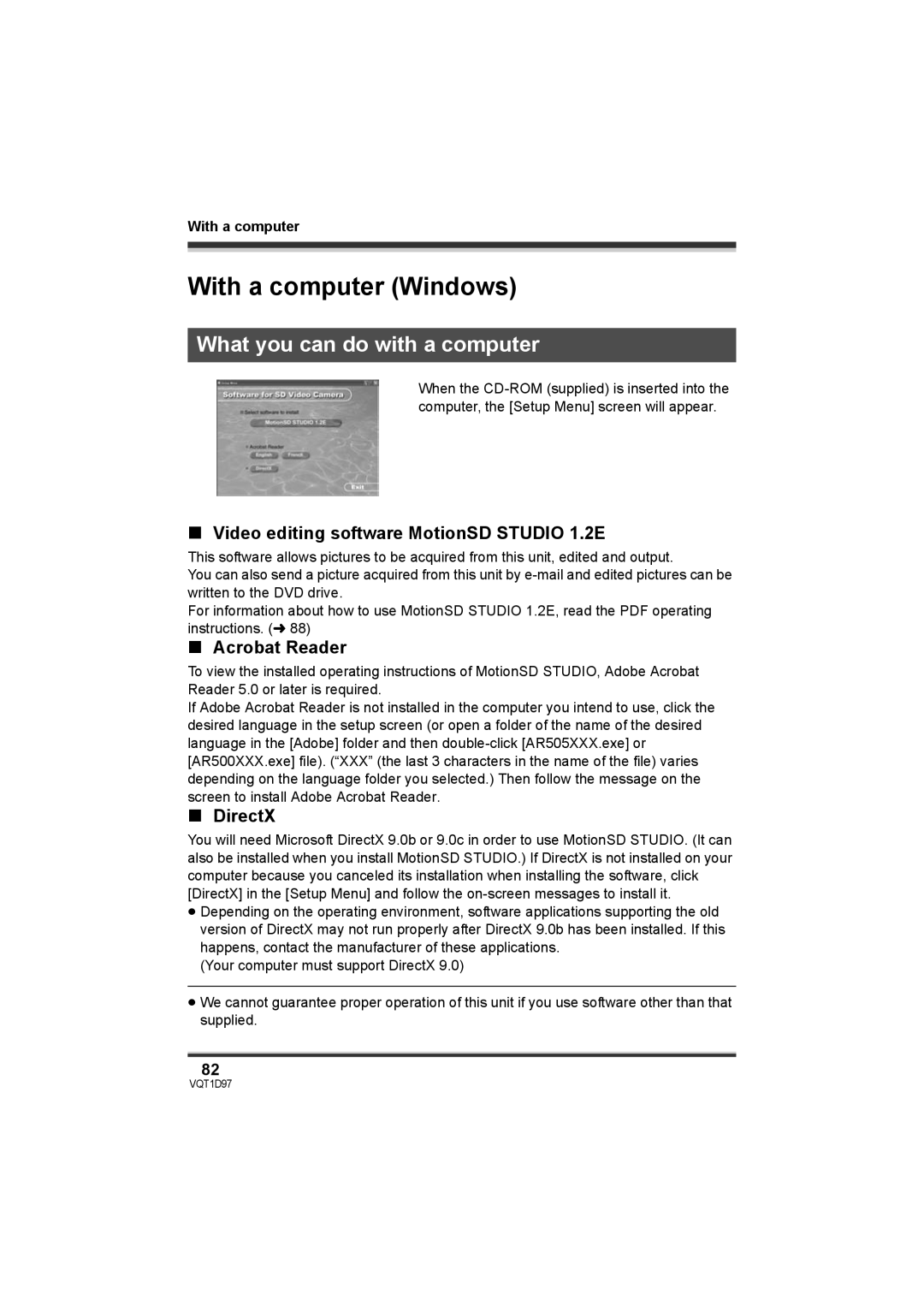 Panasonic SDR-S10PC With a computer Windows, What you can do with a computer, Video editing software MotionSD Studio 1.2E 