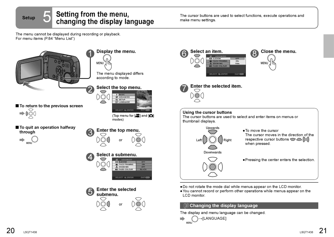 Panasonic SDR-S15 Setting from the menu, Setup 5 changing the display language, Changing the display language 