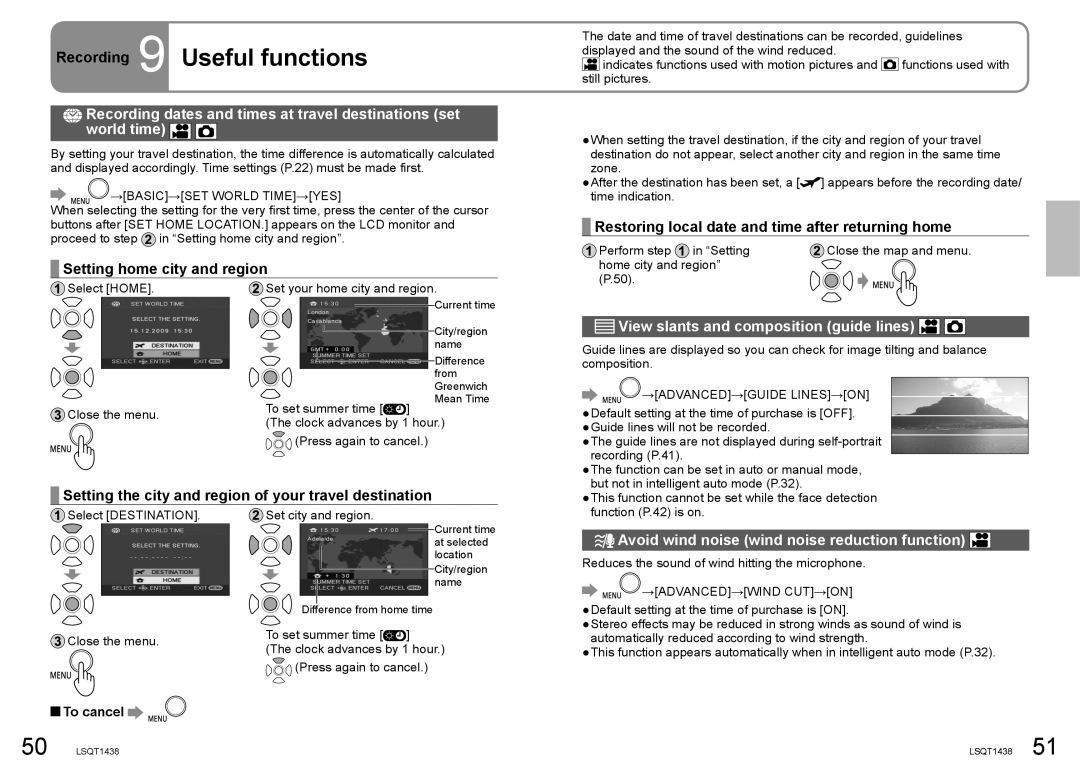 Panasonic SDR-S15 operating instructions Recording 9 Useful functions, Setting home city and region 